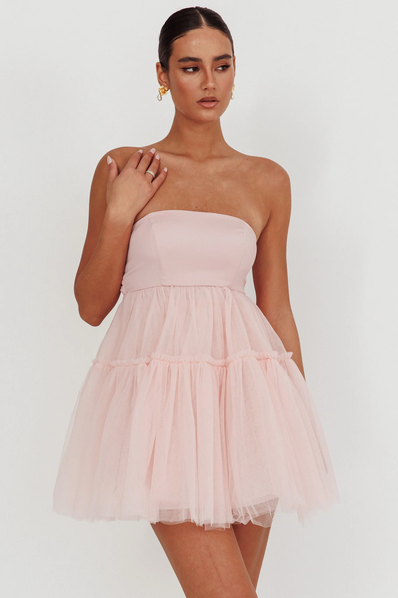 Dreamscape Strapless Tulle Mini Dress Blush - Seraphlike