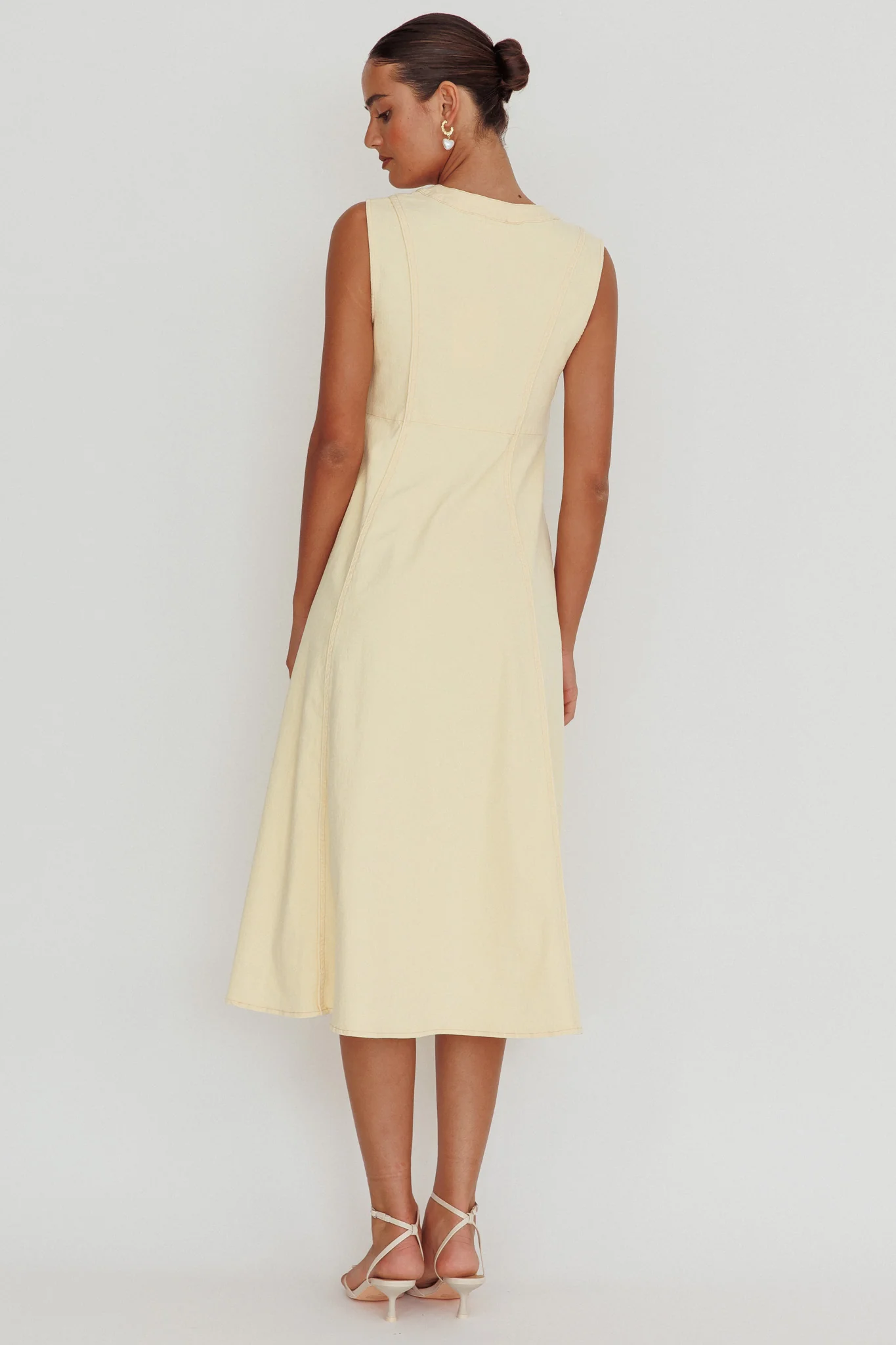 Passionate Flame Sleeveless A-line Midi Dress Beige - Seraphlike