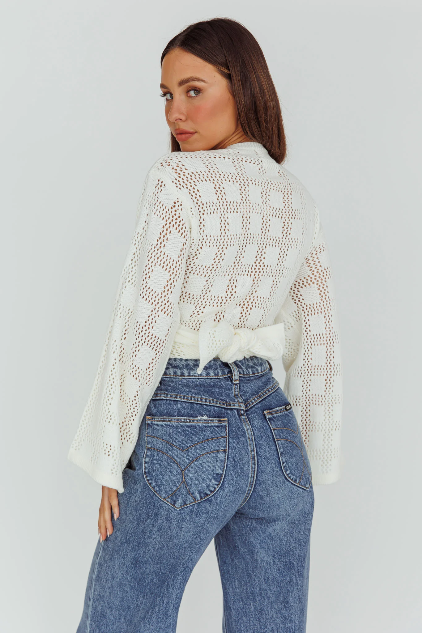 Rivera Deep-V Waist-Tie Top Crochet White - Seraphlike