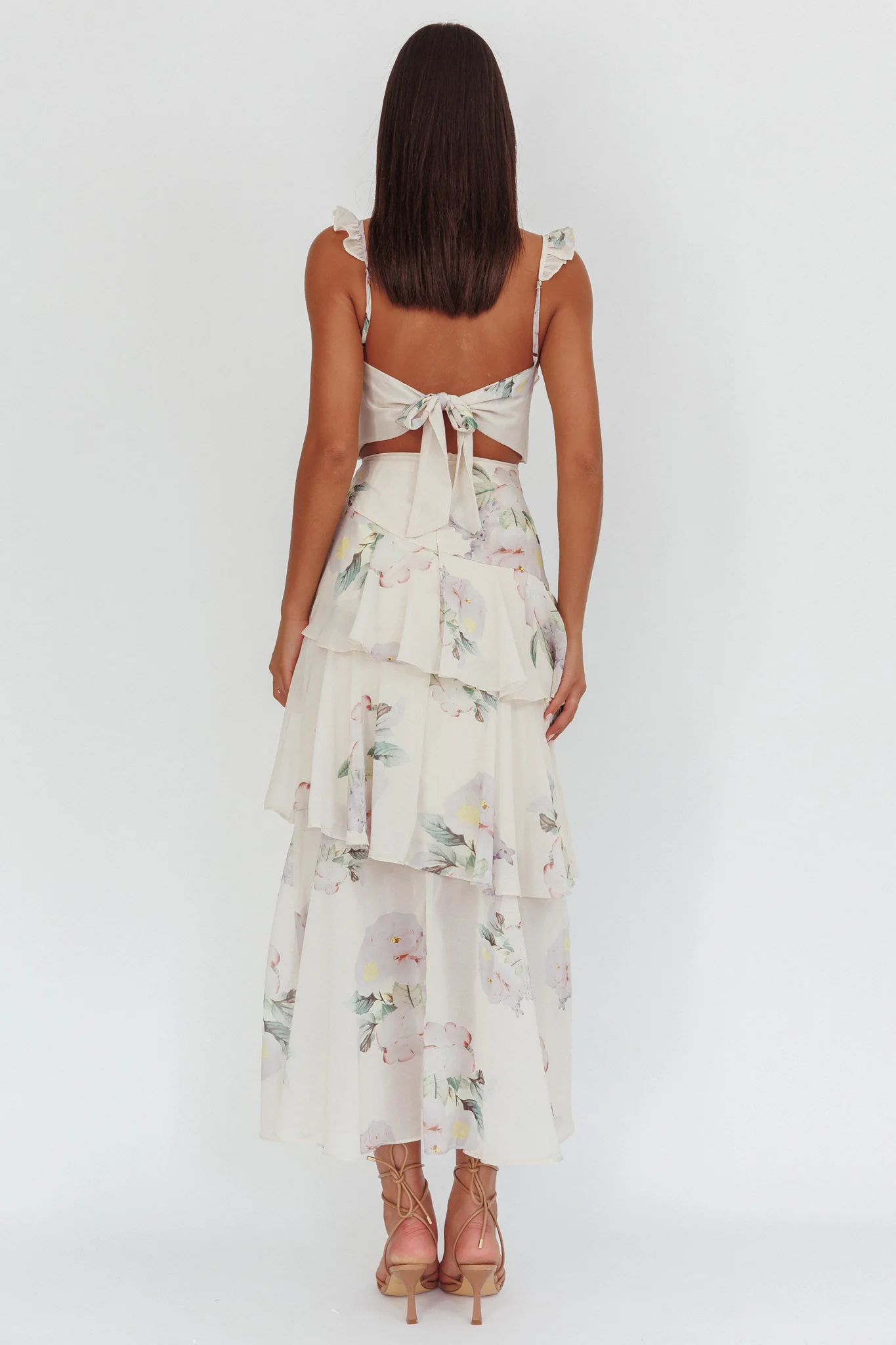 Veda Ruffle Strap Split Maxi Dress Magnolia Cream - Seraphlike