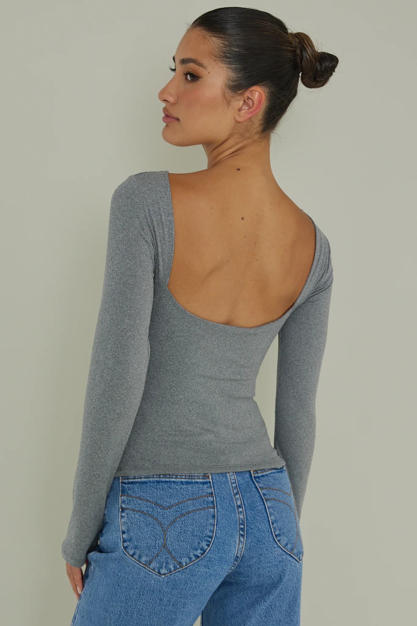 Cheers Boat Neck Long Sleeve Top Grey - Seraphlike