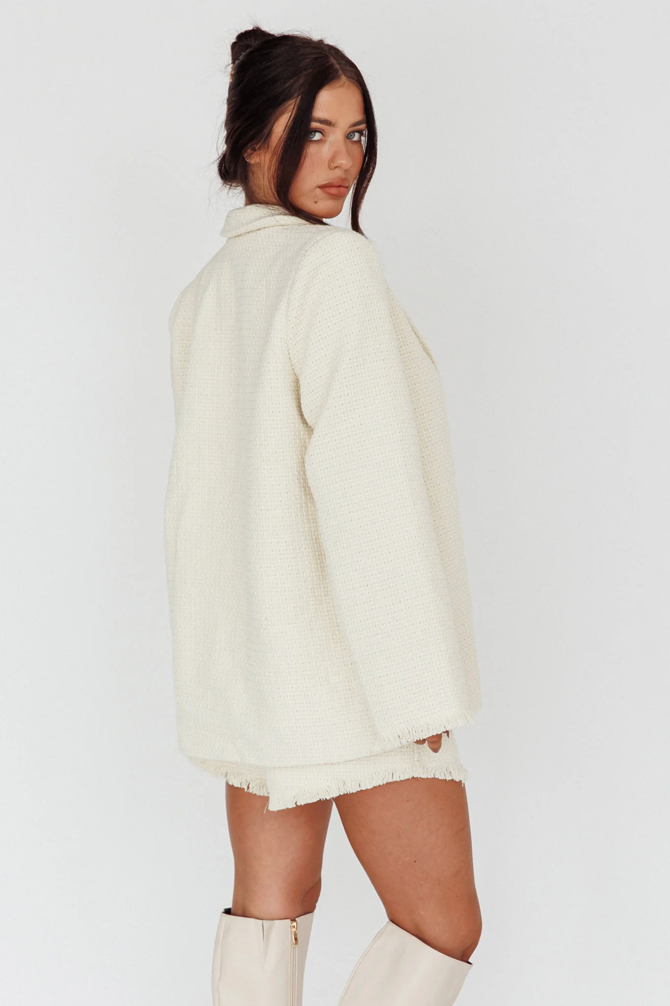 Ekaterina Tweed Raw Edge Jacket Cream - Seraphlike