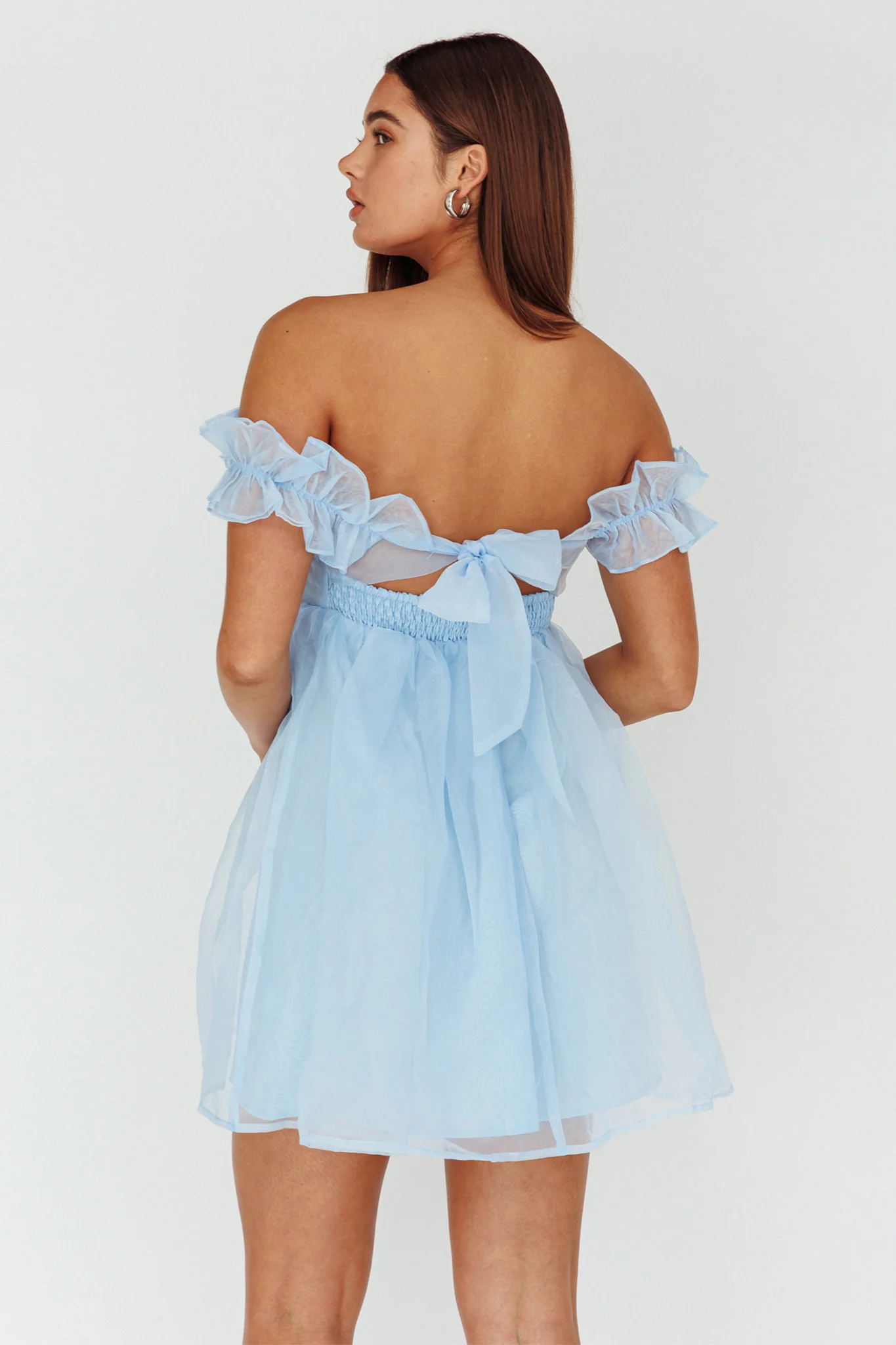 Dreamers Off-Shoulder Frill Mini Dress Light Blue - Seraphlike