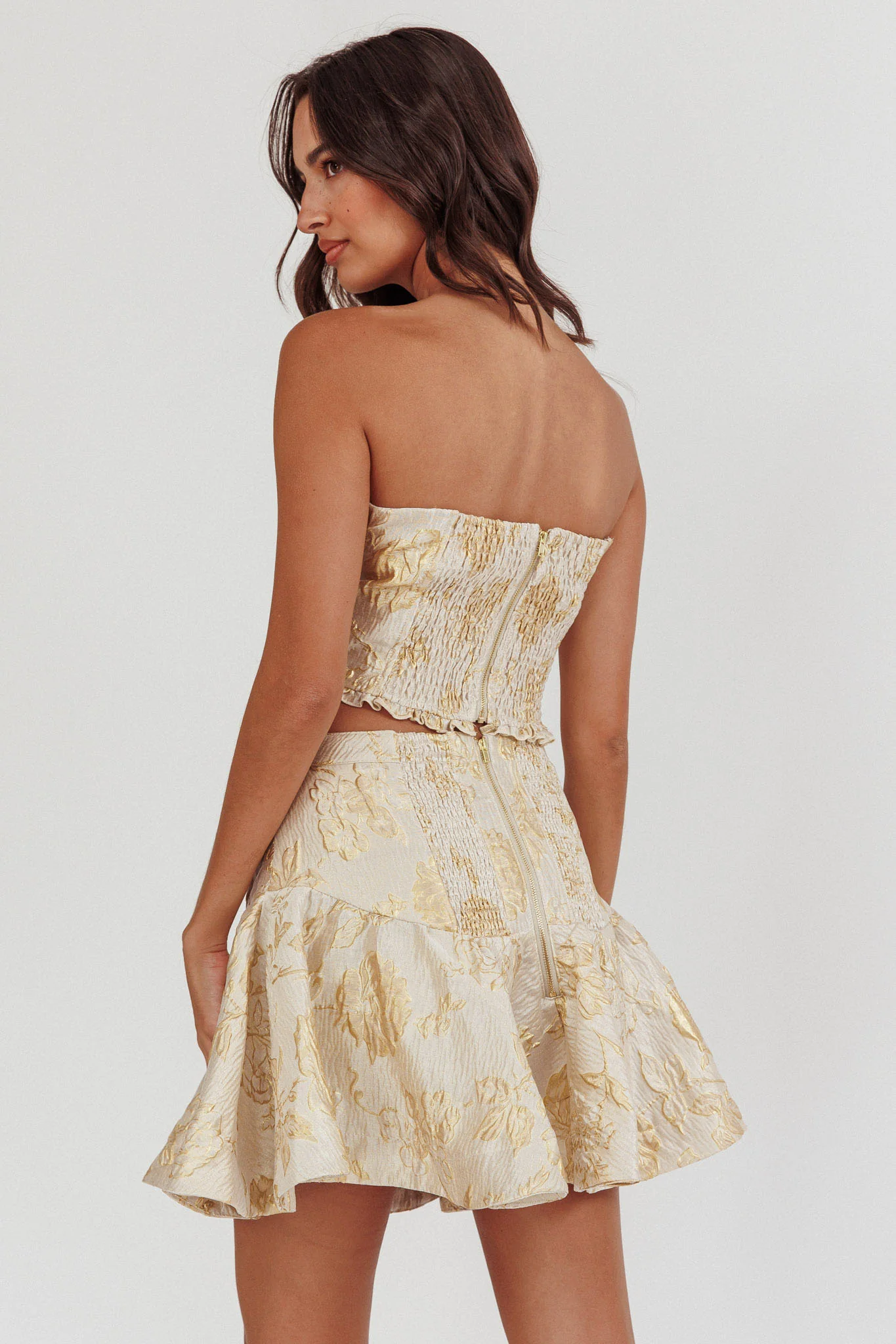 Kamilla Jacquard Corset Top Floral Gold - Seraphlike