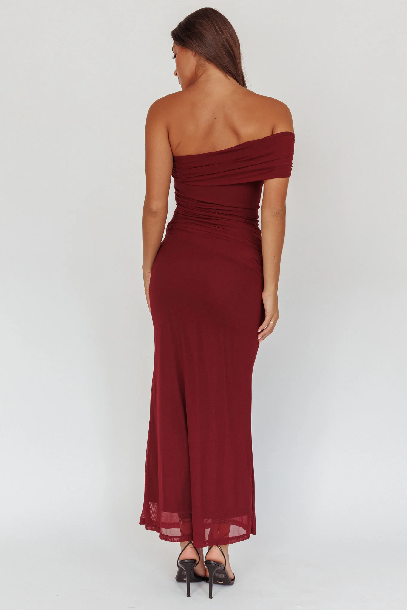 Gala One-Shoulder Maxi Dress Wine - Seraphlike