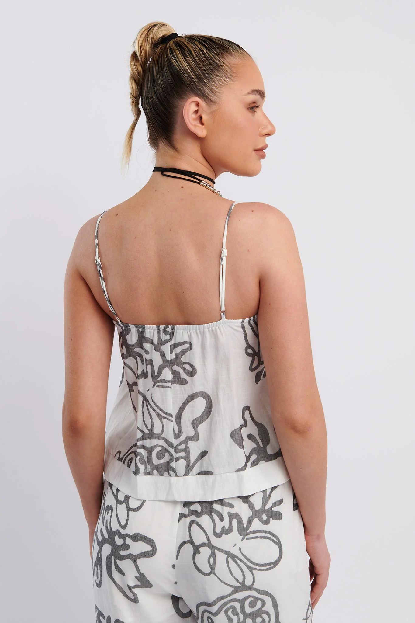 Oceania Cami Strap Top Print White - Seraphlike