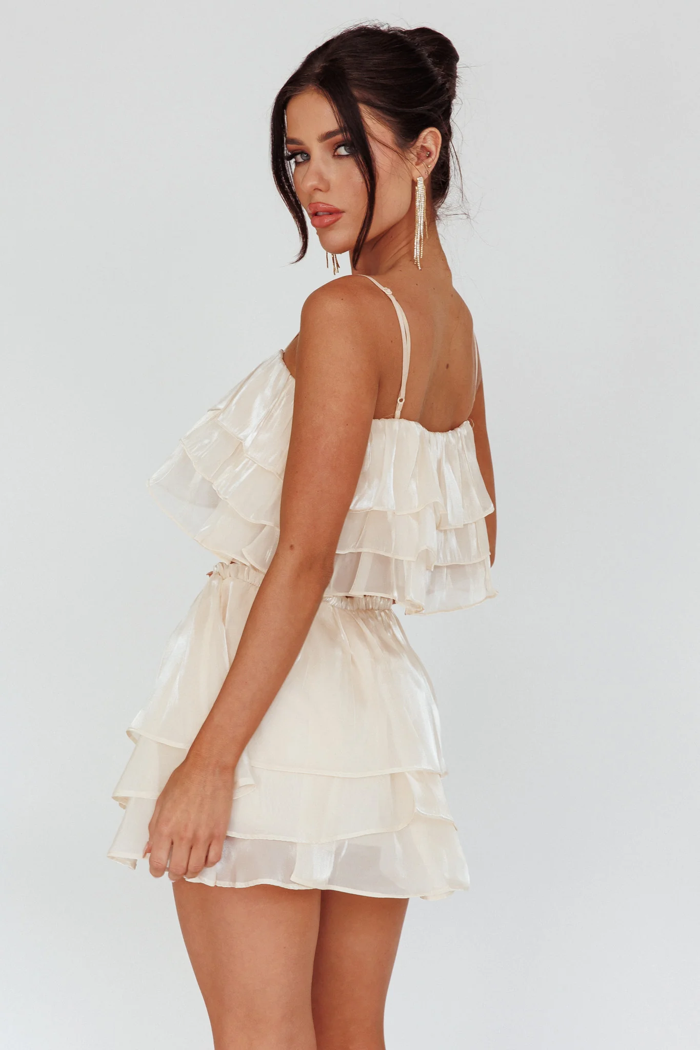 Easy To Love Layered Ruffle Crop Top Cream - Seraphlike