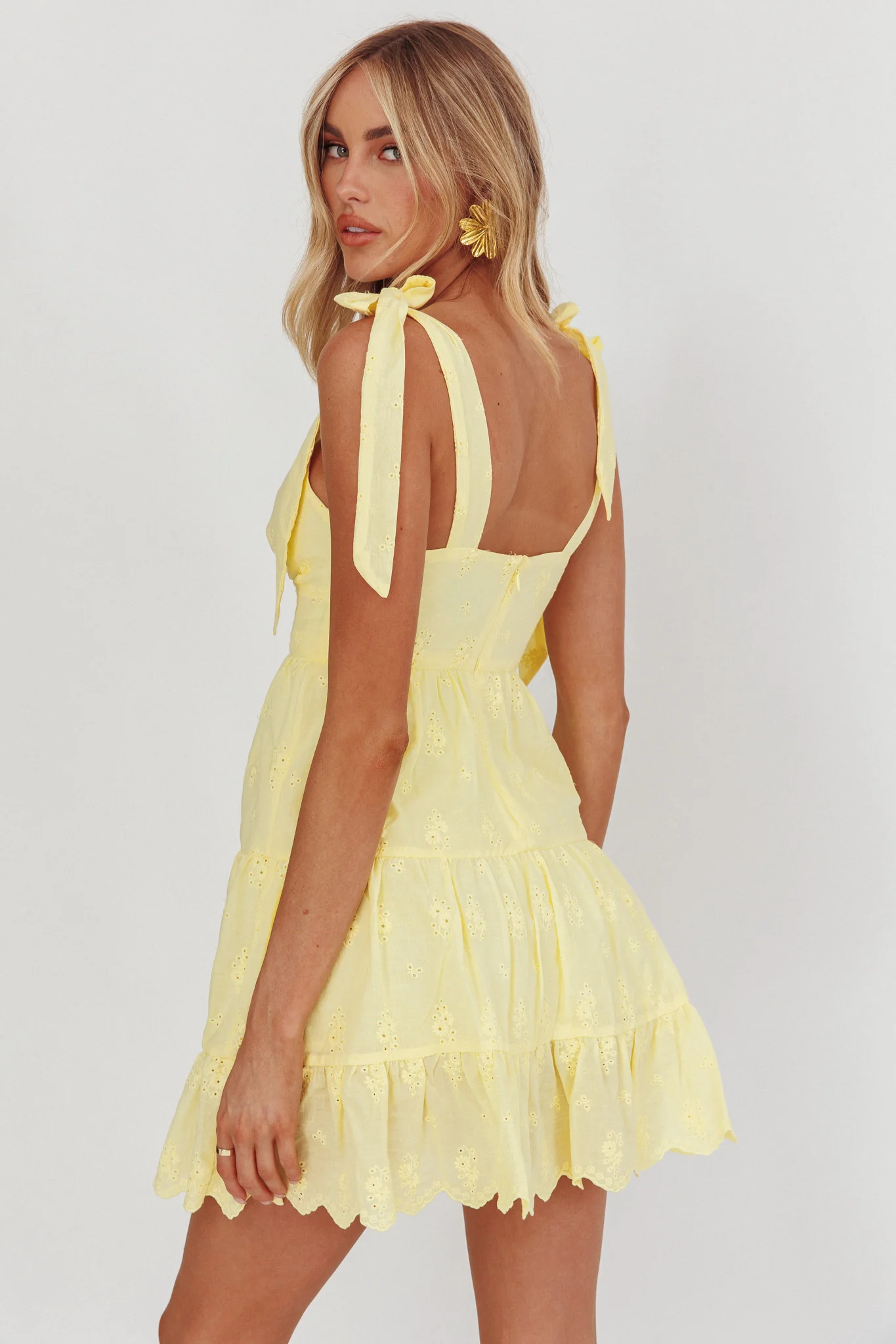 Ardent Tied Shoulder Mini Dress Lemon - Seraphlike