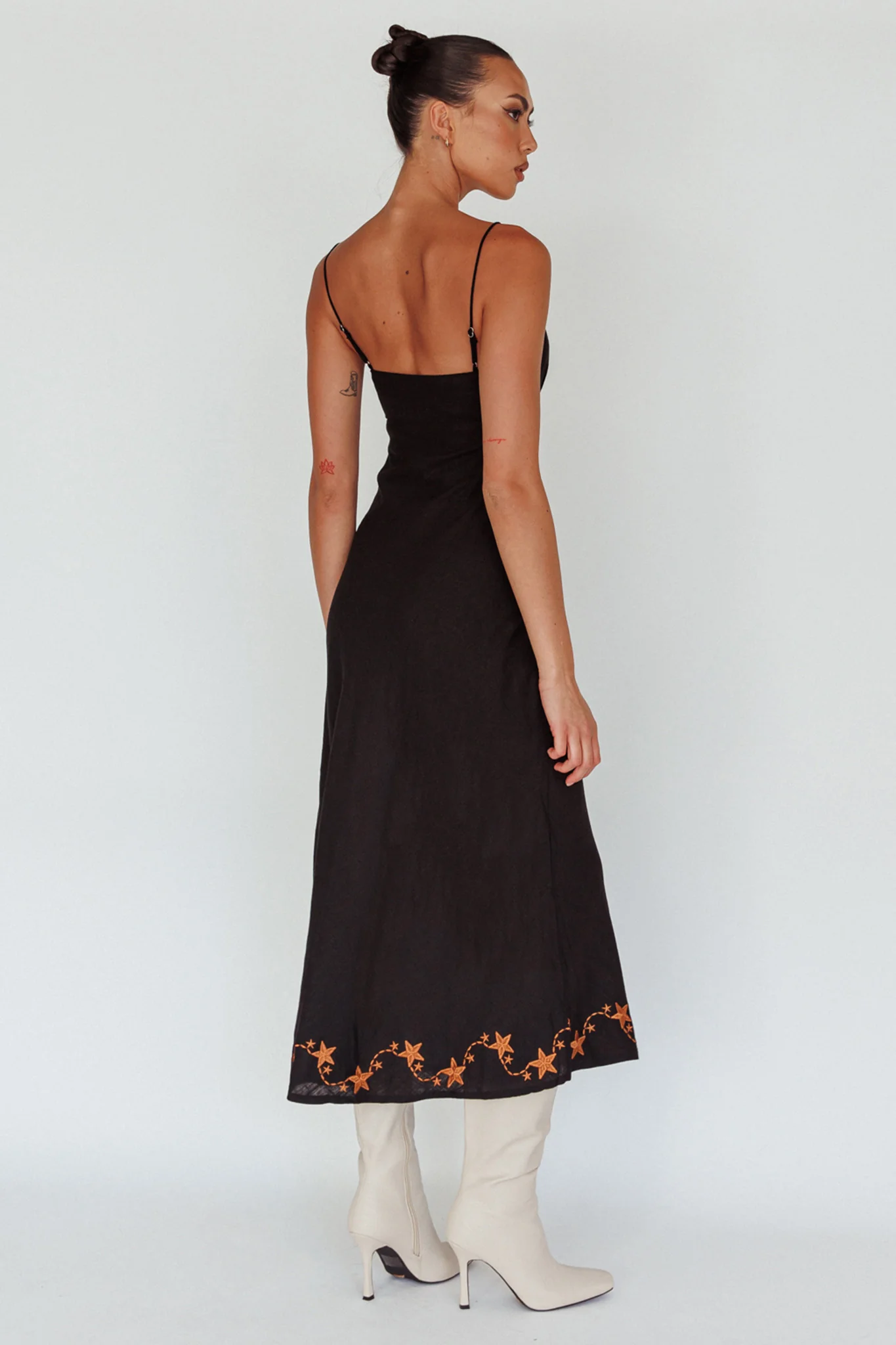 Star Garden Embroidered Midi Dress Black - Seraphlike