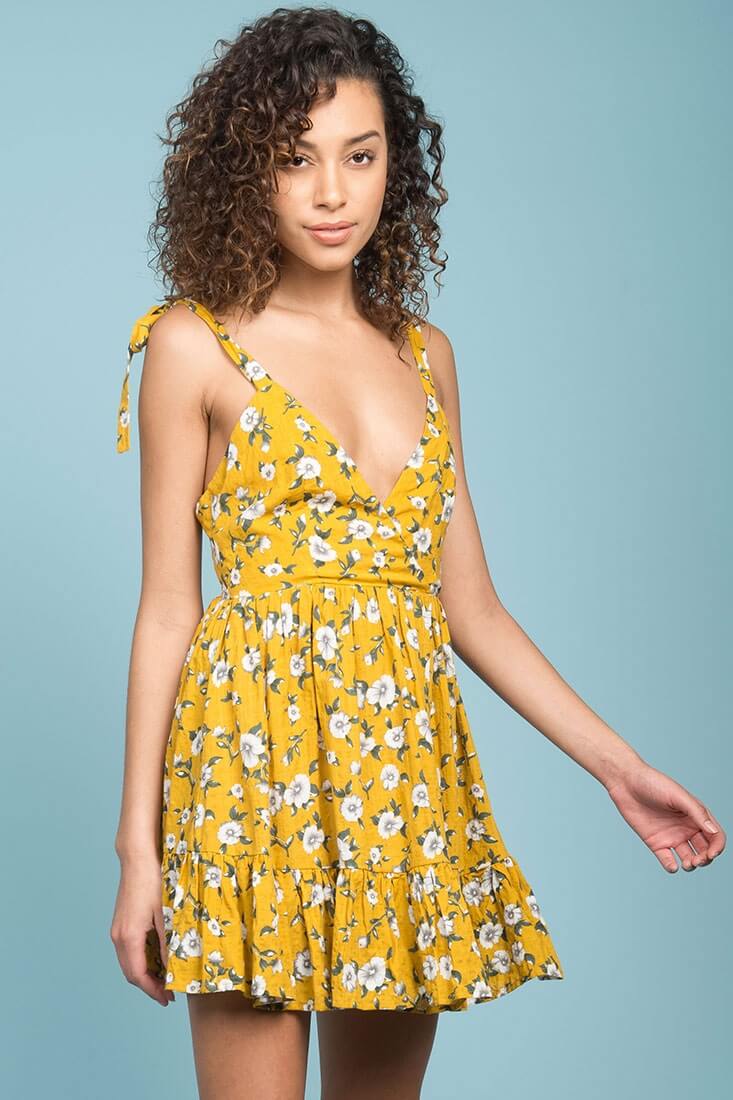 Elin Ruffled Casual Fall Dress Yellow - Seraphlike