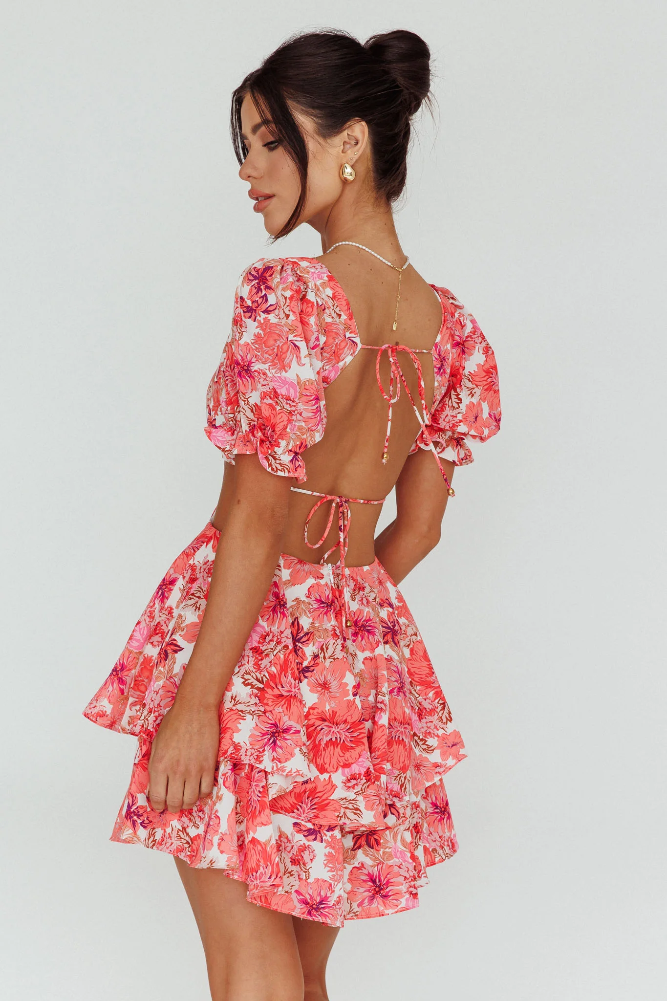 Orianthi Cut-Out Waist Mini Dress Floral Pink - Seraphlike