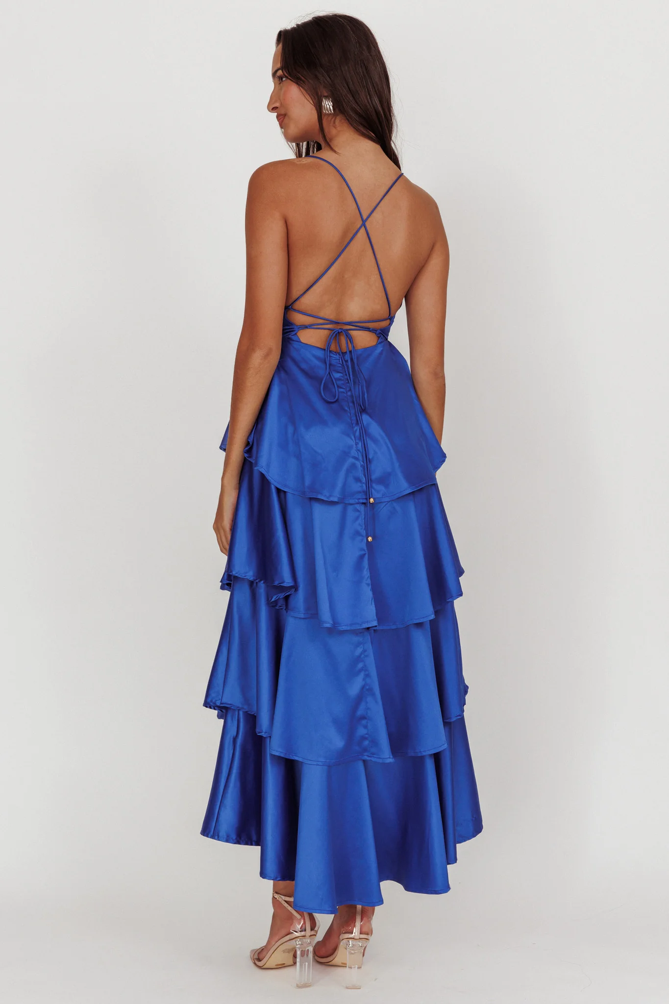 Auguste Tiered Frill Strappy Back Dress Electric Blue - Seraphlike
