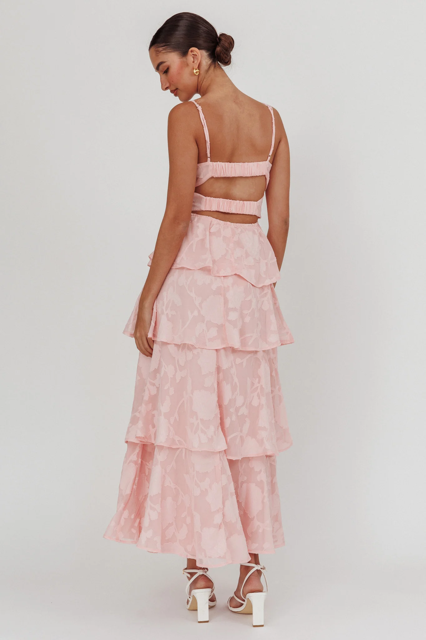 Provence Bloom Tiered Maxi Dress Jacquard Pink - Seraphlike