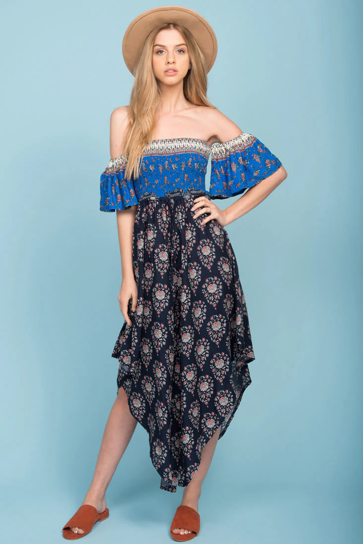 Brooke Off The Shoulder Maxi Romper Navy - Seraphlike