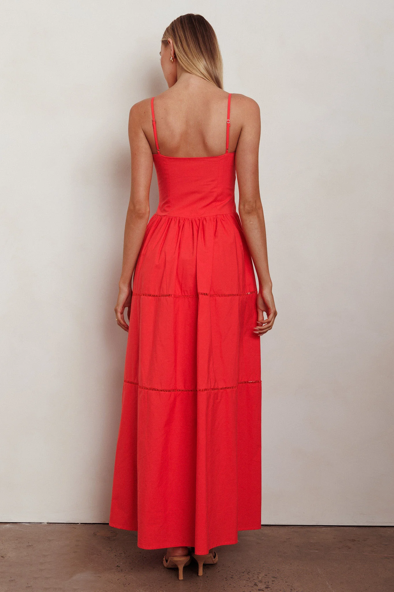 Heavenly Glow Gathered Bust A-Line Maxi Dress Red - Seraphlike