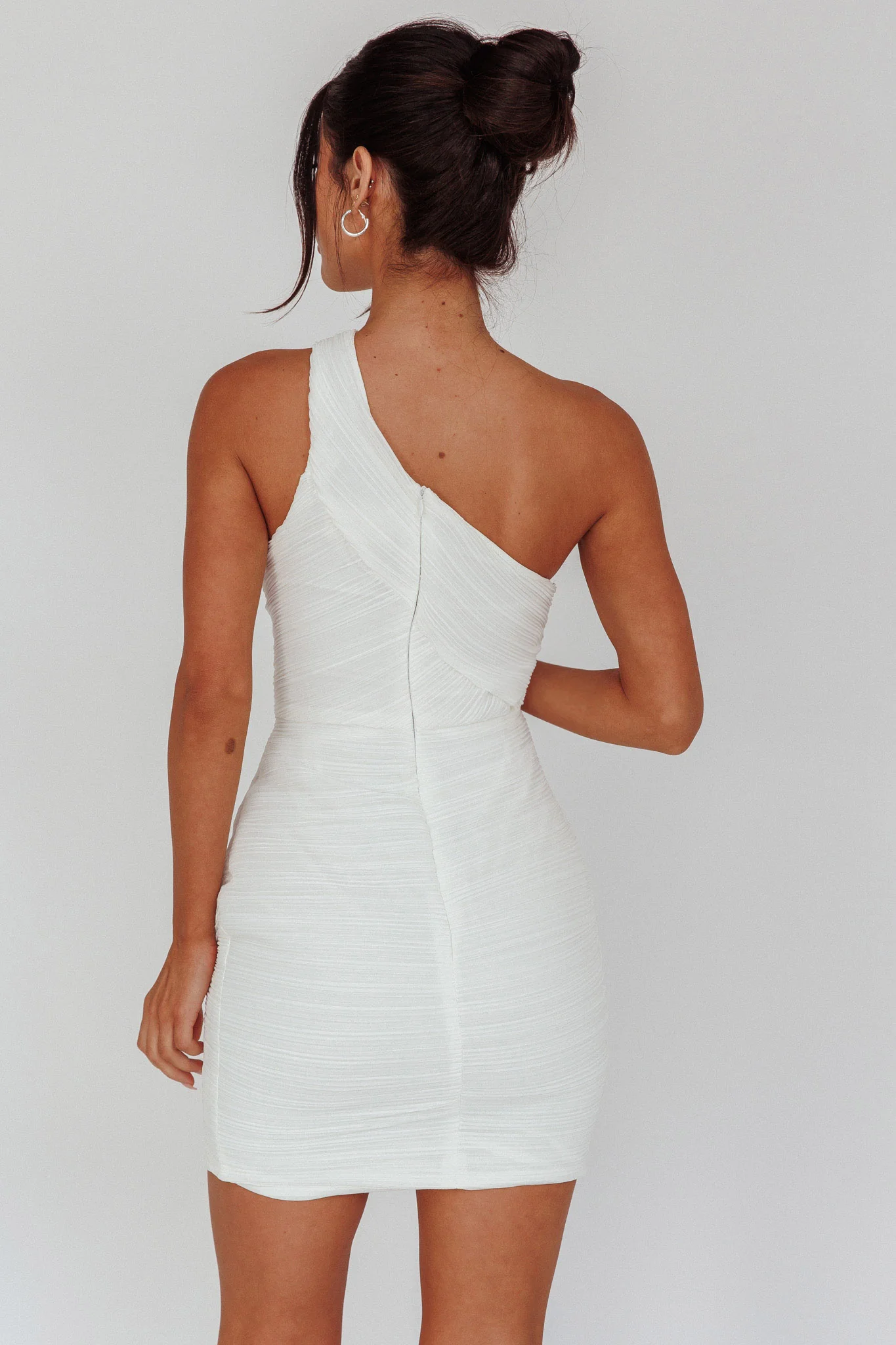 Meridith One Shoulder Accordion Pleat Mini Dress Off White - Seraphlike