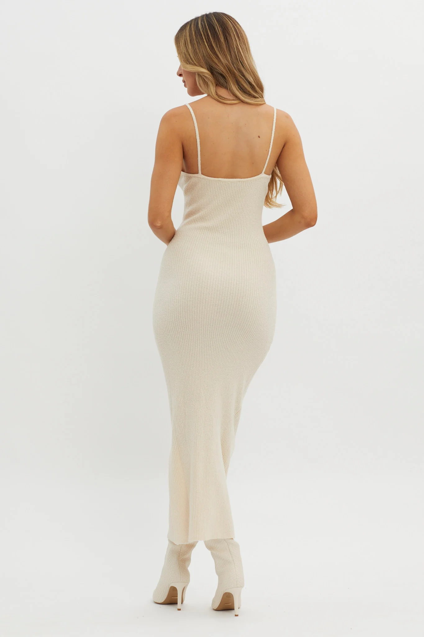 Sai Ribbed Knit Midi Dress Ivory - Seraphlike