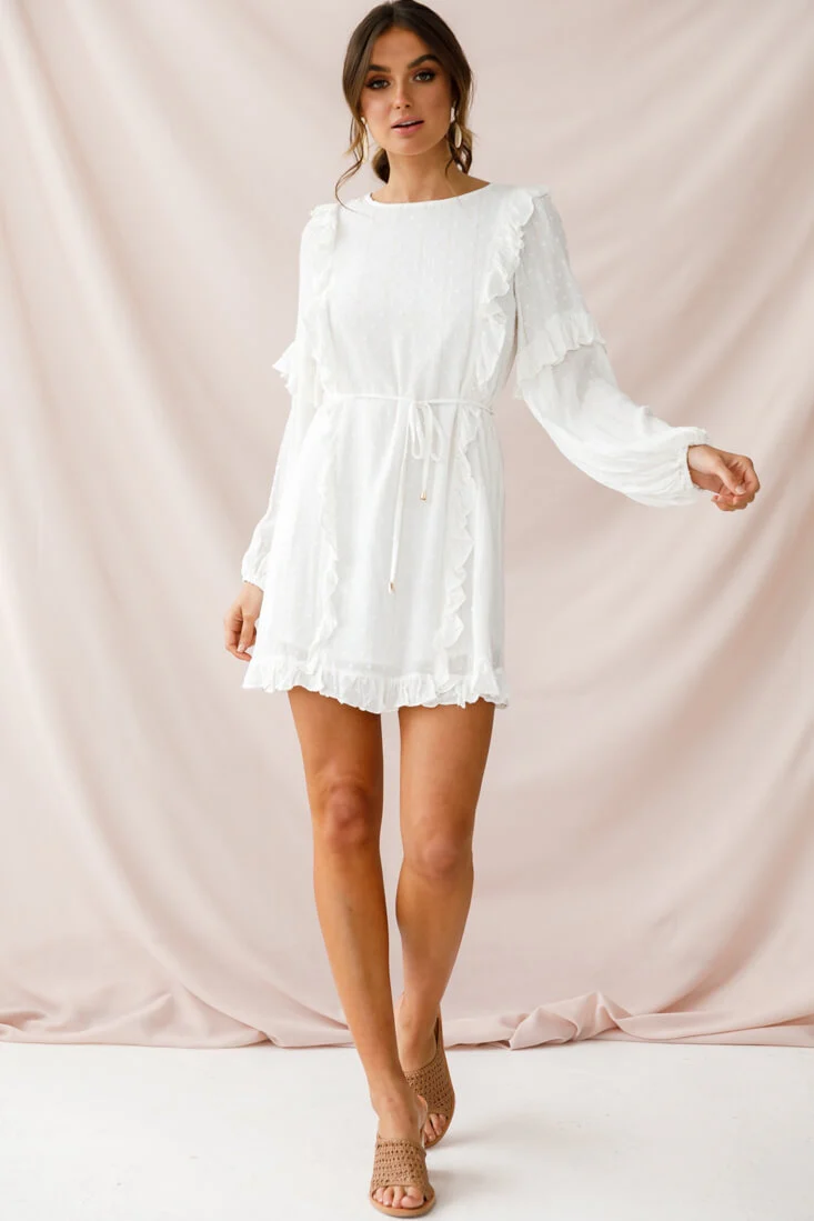 Maiden Long Sleeve Frill Dress White - Seraphlike