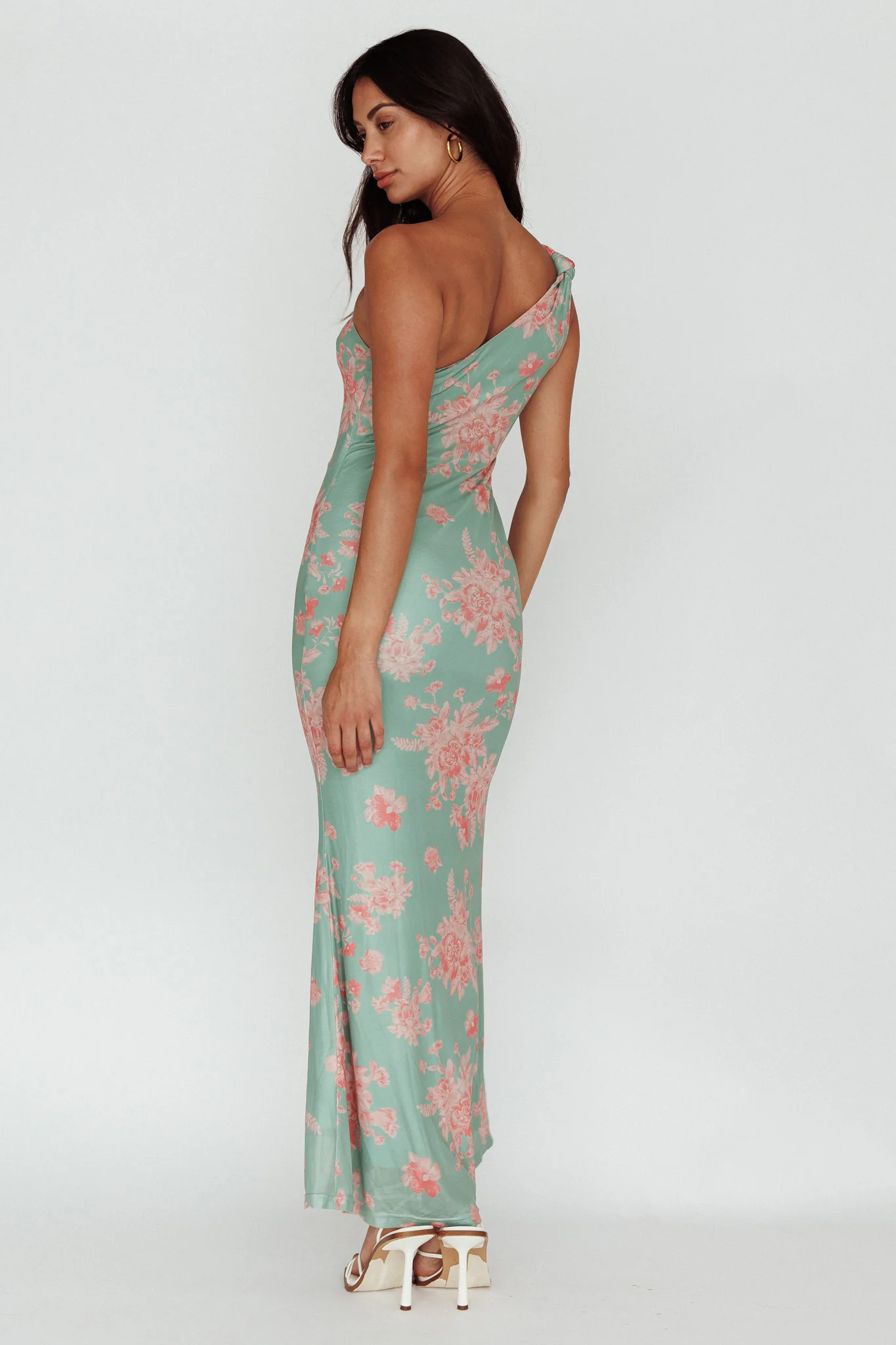Portland One-Shoulder Jersey Maxi Dress Floral Green - Seraphlike