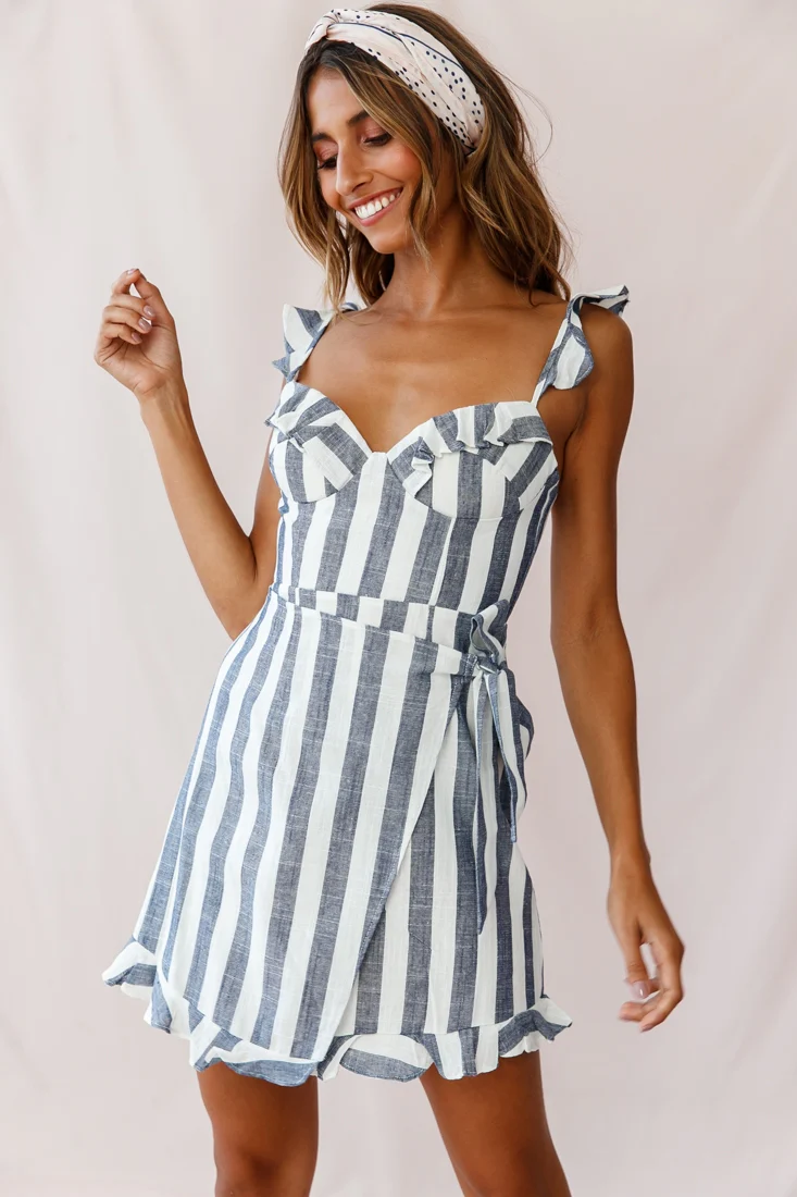 Lyla Sweetheart Neckline Wrap Dress Blue - Seraphlike