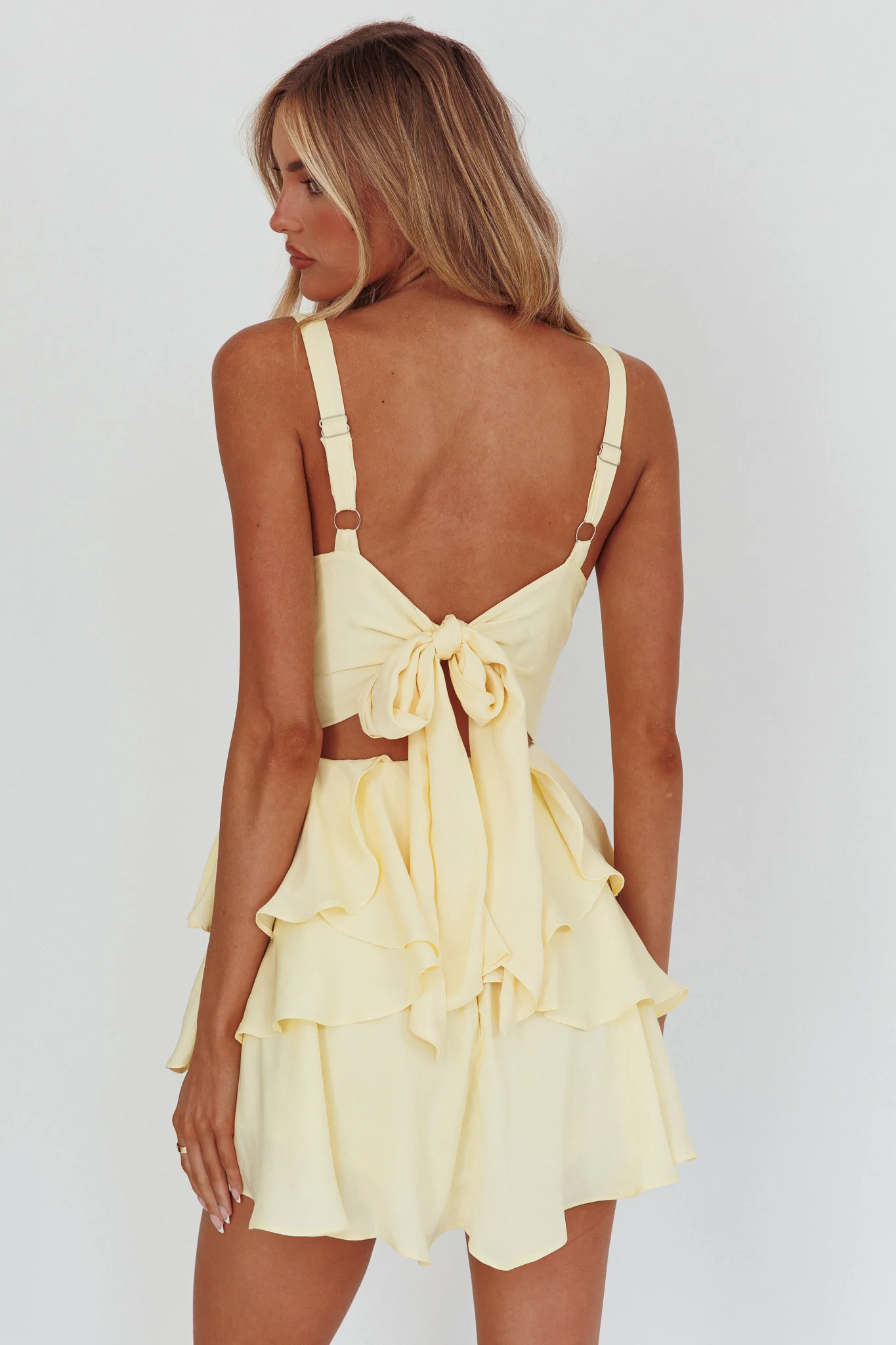 Like Me Tied Back Layered Mini Dress Yellow - Seraphlike