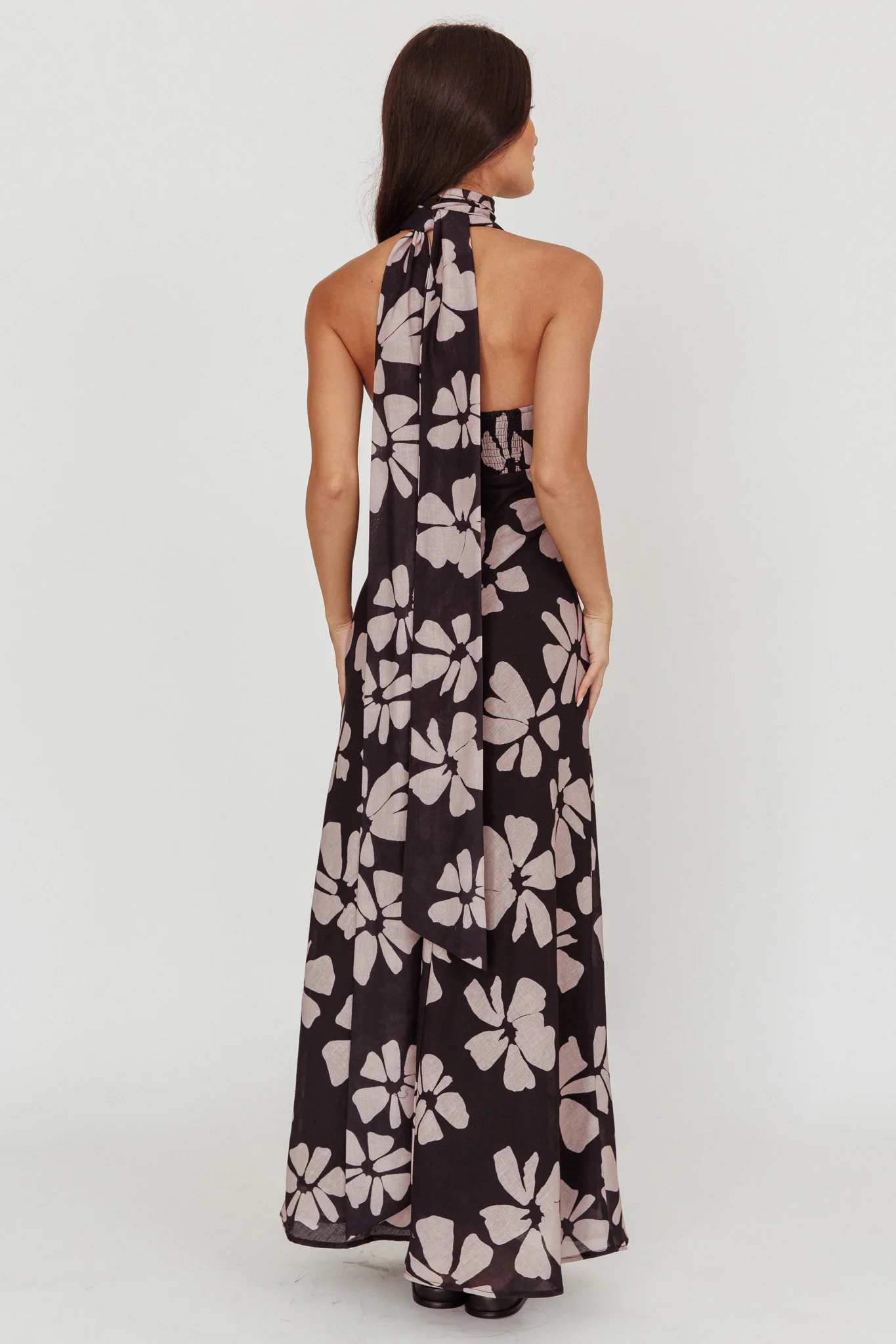 Italia Azure Halterneck Floral Maxi Dress Black - Seraphlike
