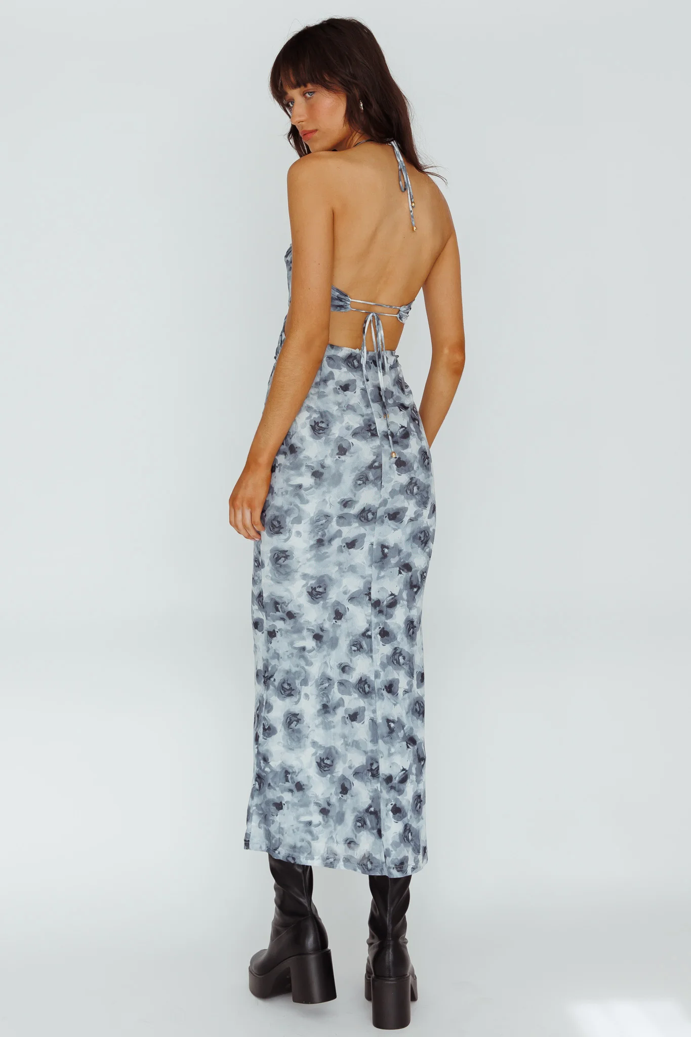 Alivia Tied Back Maxi Dress Floral Black - Seraphlike