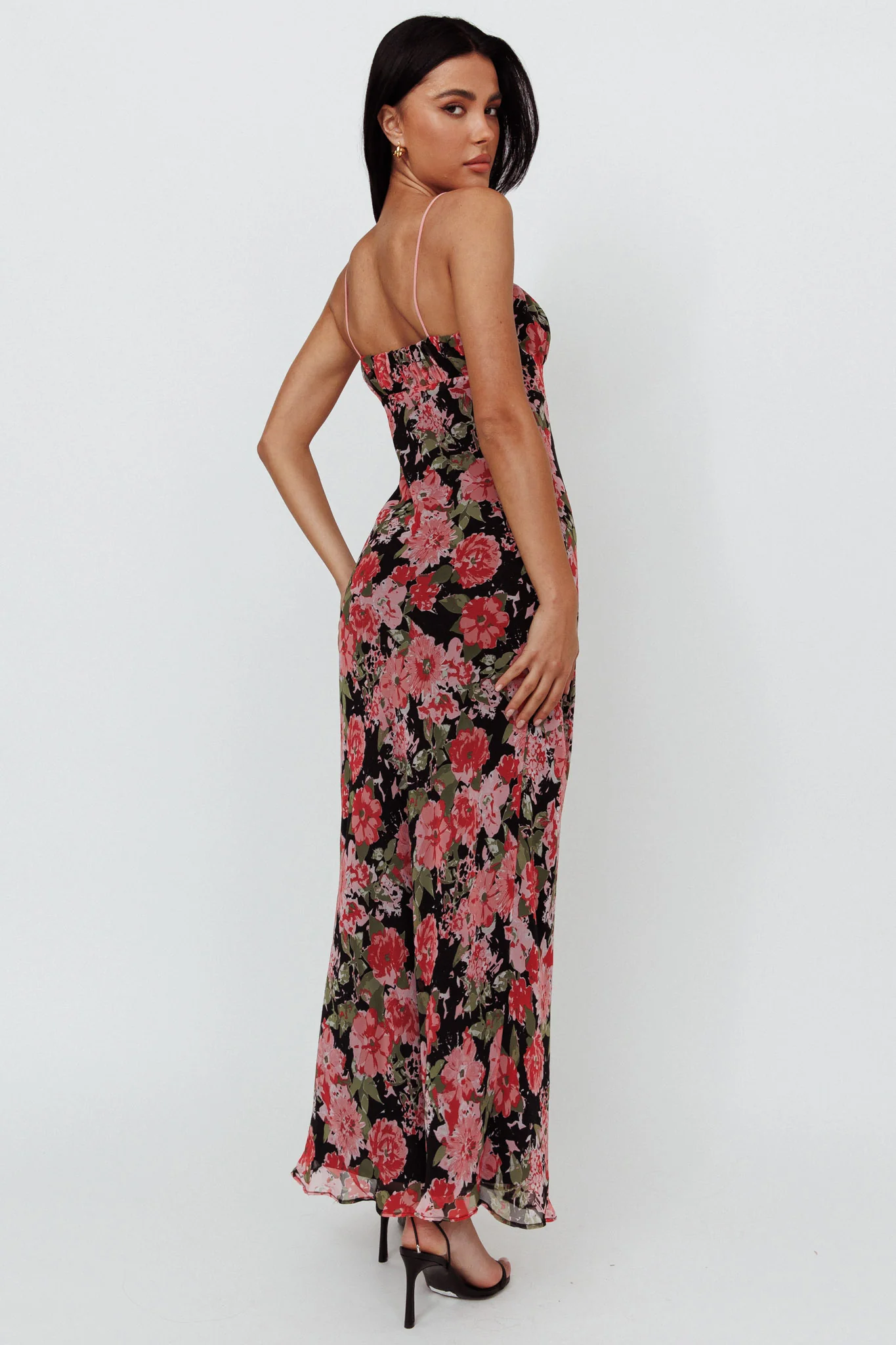 Essence String Tie Bust Maxi Dress Floral Black - Seraphlike