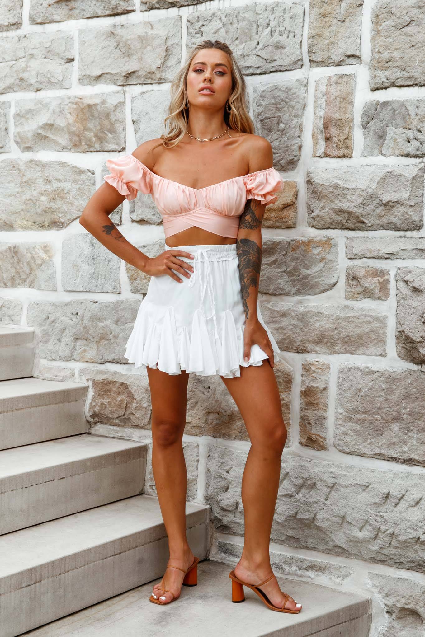 Linka Off-Shoulder Tie-Back Crop Top Peach - Seraphlike