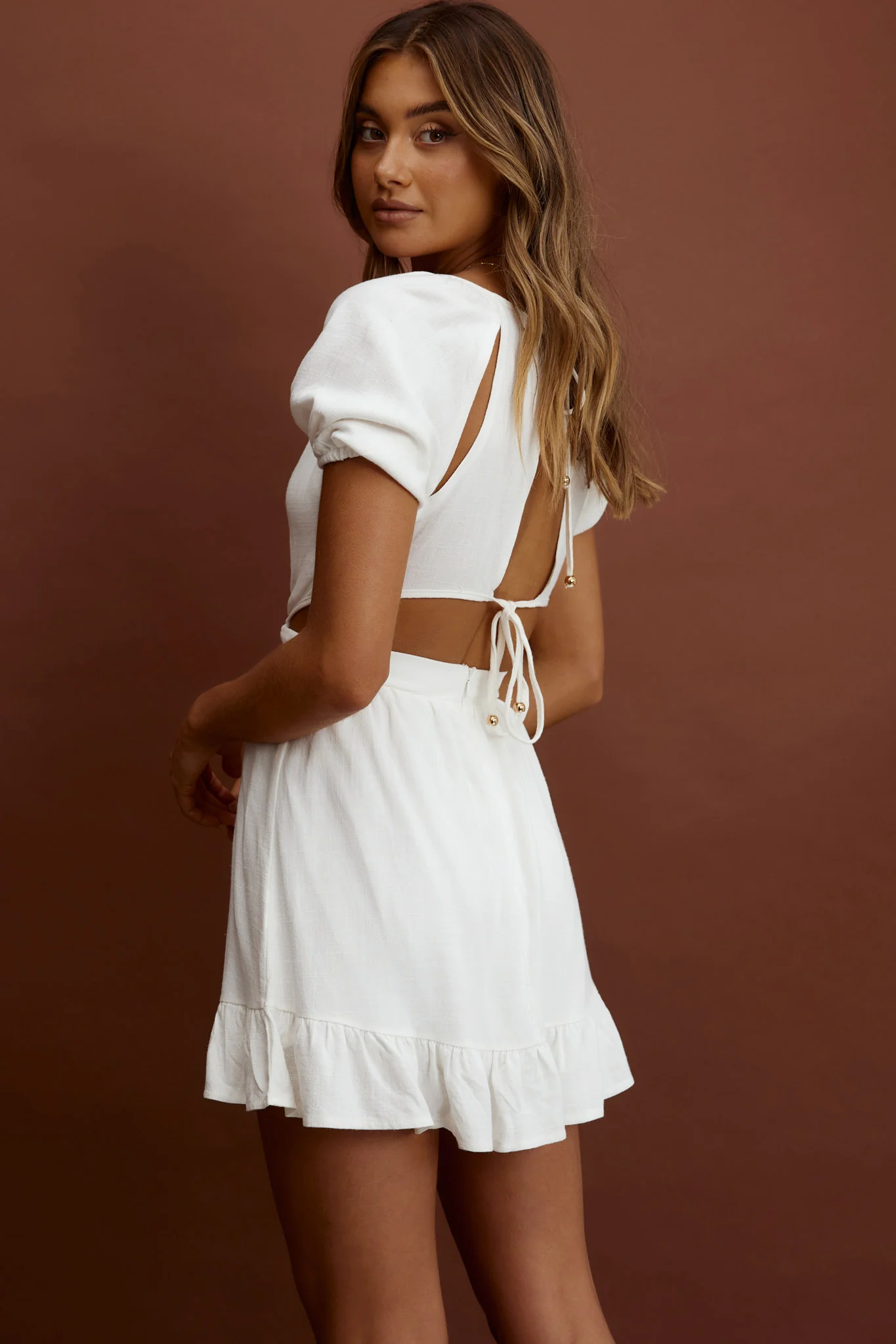 Kassidy Cut-Out Waist Mini Dress White - Seraphlike
