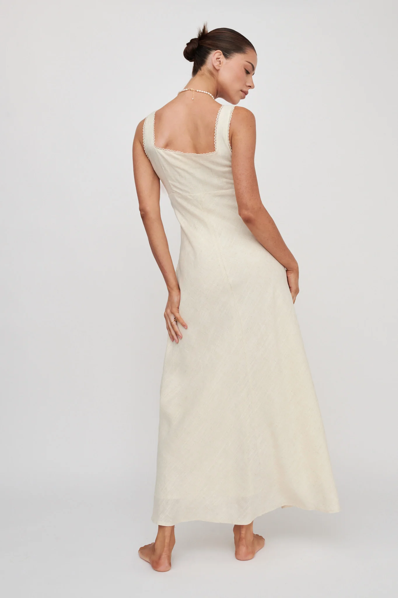 Carlee Gathered Bust Maxi Dress Oat - Seraphlike