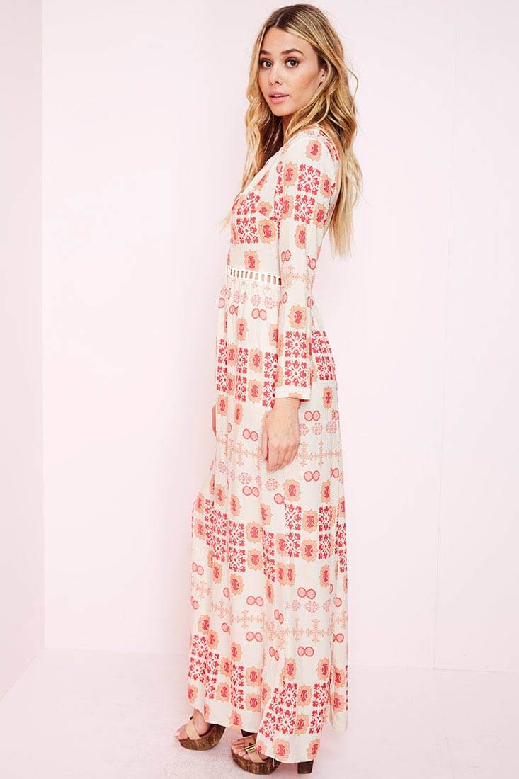 Avery Casual Maxi Dress Red Print - Seraphlike