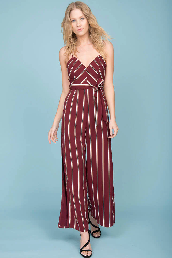 Kallie Striped Jumpsuit Wine - Seraphlike