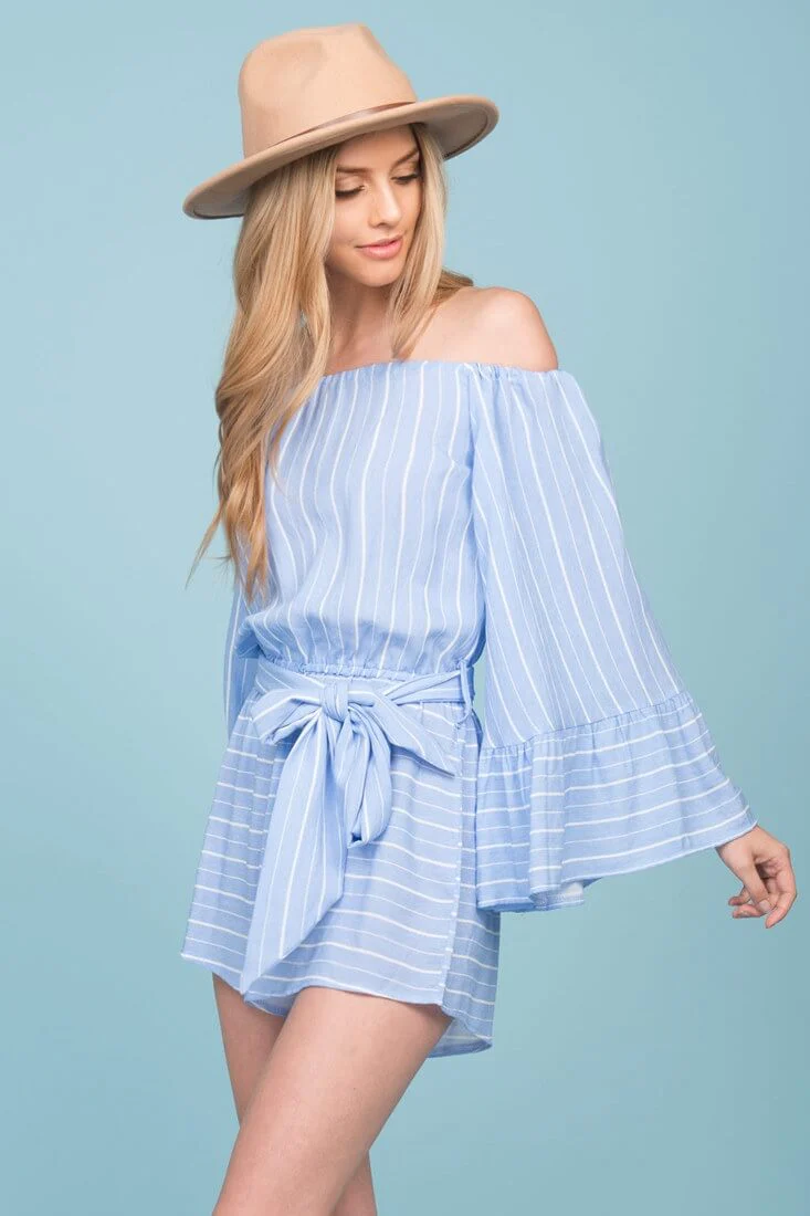 Brisk Bell Sleeve Romper Blue & White | Sophisticated | Selfie Leslie - Seraphlike