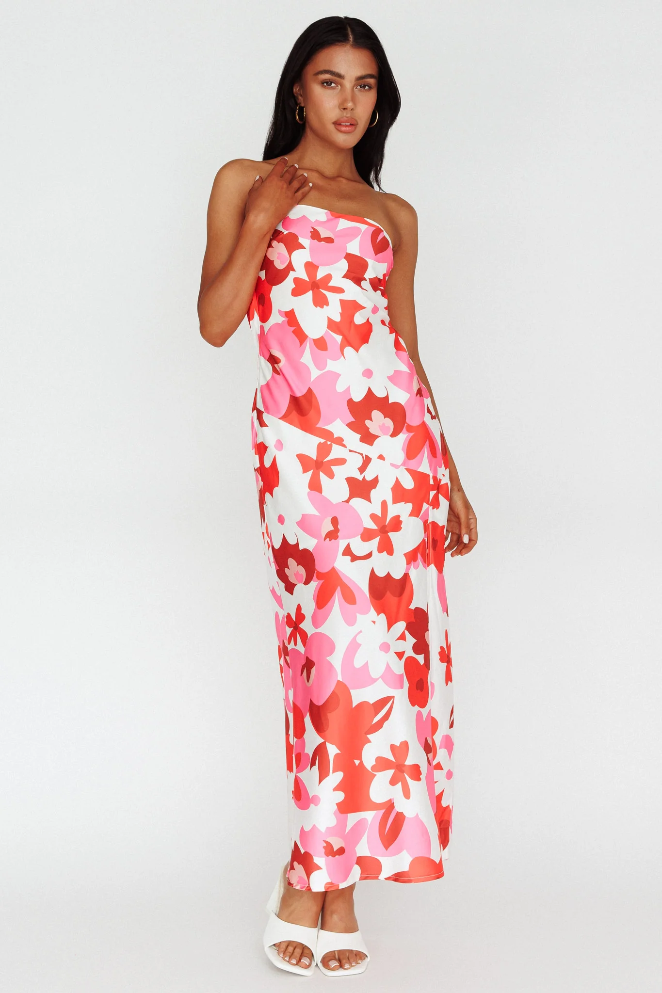 Latisha Strappy Cowl Back Midi Dress Floral Red - Seraphlike