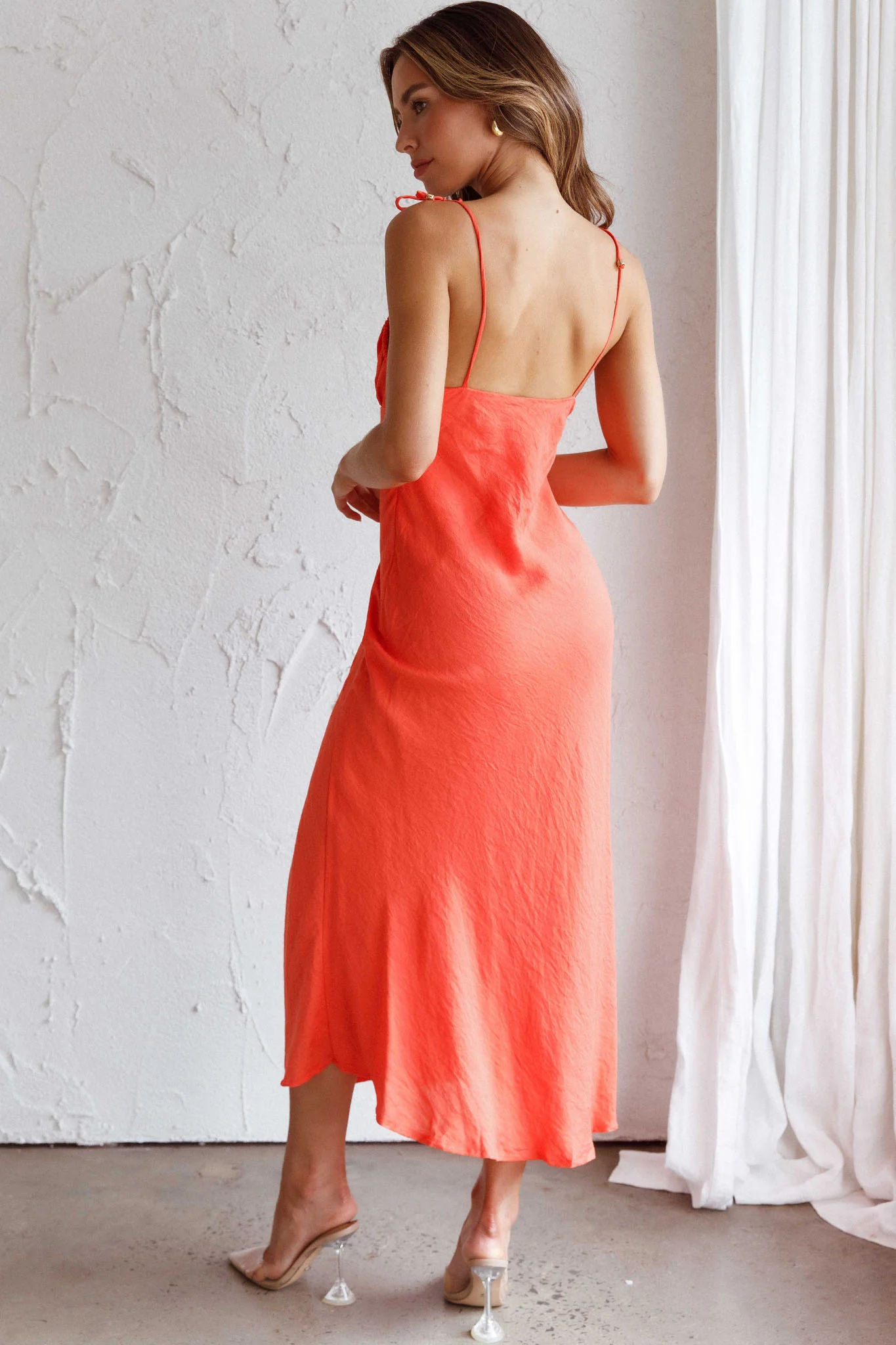 Clovelly Tied Shoulder Midi Dress Orange - Seraphlike