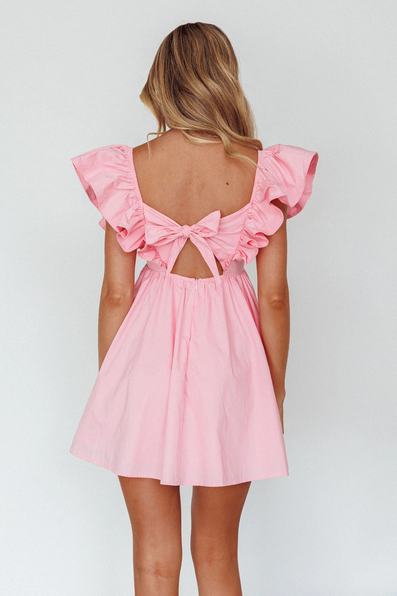 Marlina Ruffle Sleeve Babydoll Mini Dress Soft Pink - Seraphlike