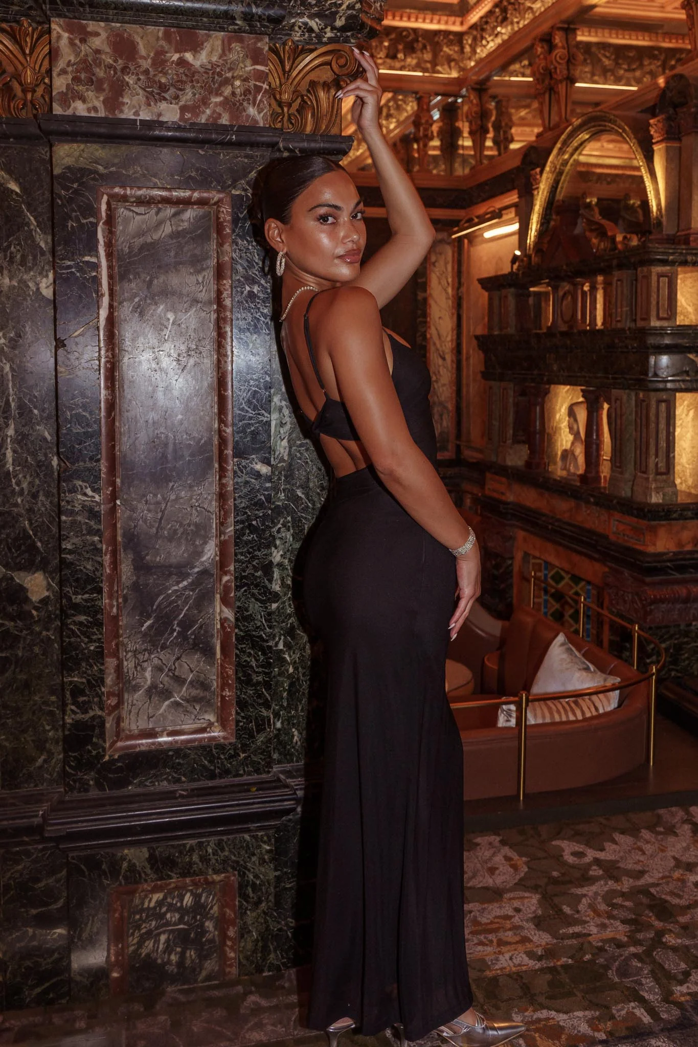 Romany Cut-Out Waist Maxi Dress Black - Seraphlike