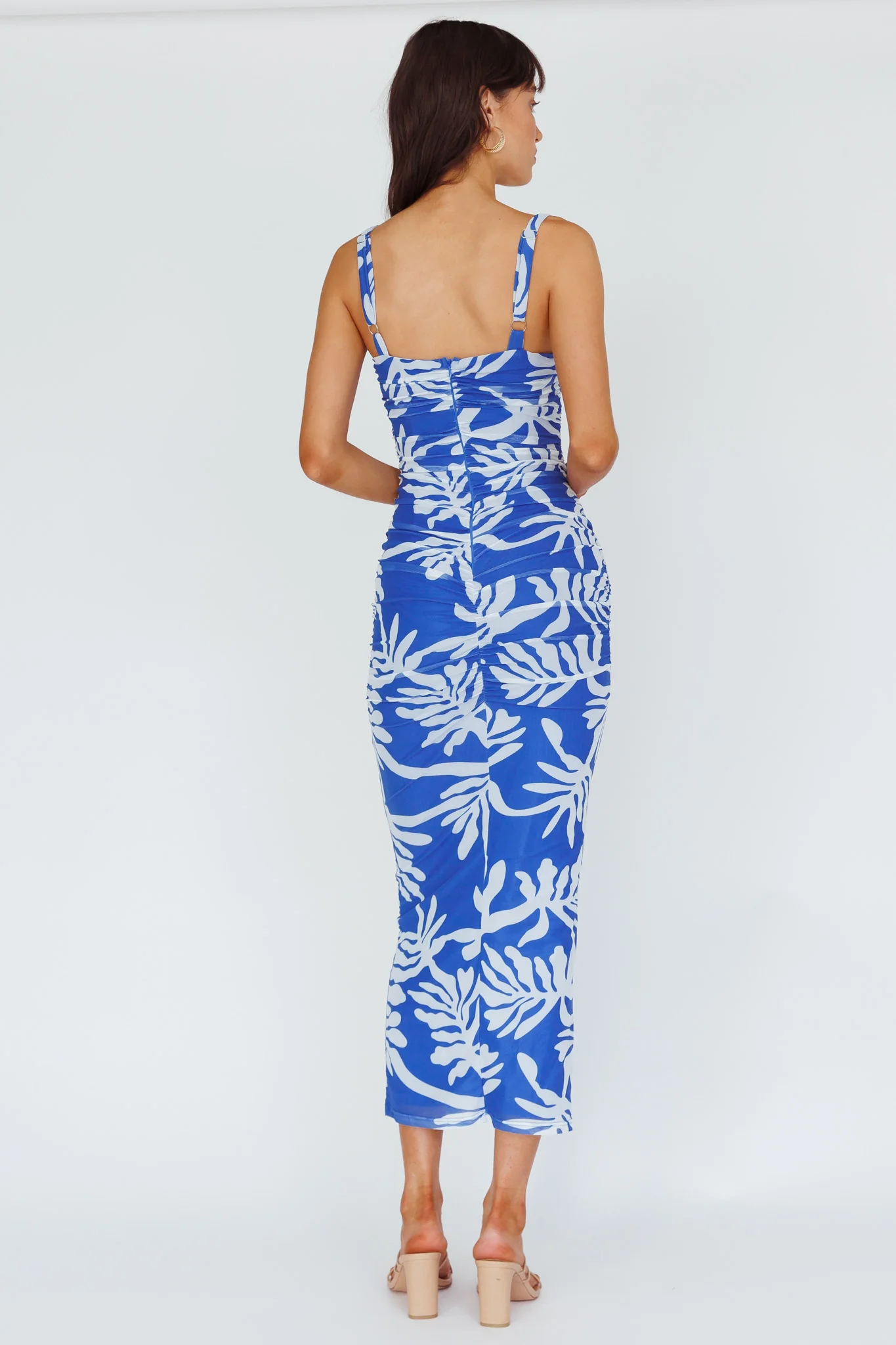 Hawaiian Sun Ruched Bust Midi Dress Print Blue - Seraphlike