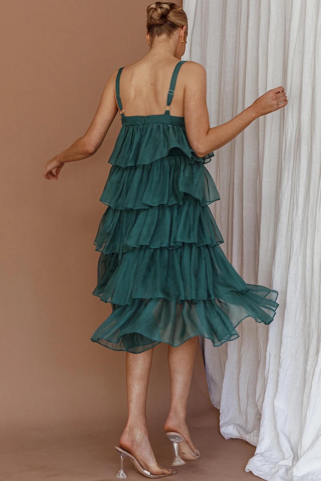 Merry Layered Frill Midi Dress Turtle Green - Seraphlike
