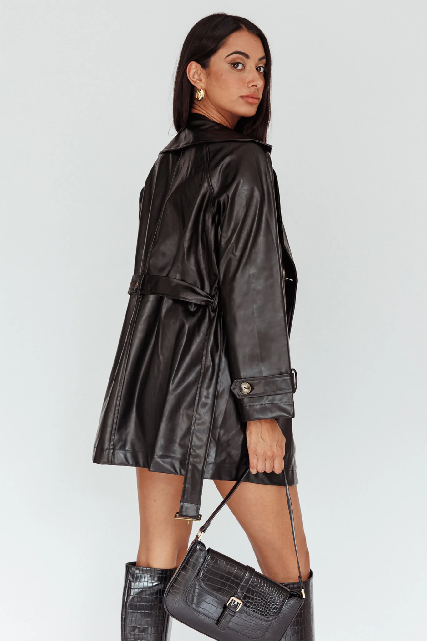 Noa Faux Leather Belted Jacket Black - Seraphlike
