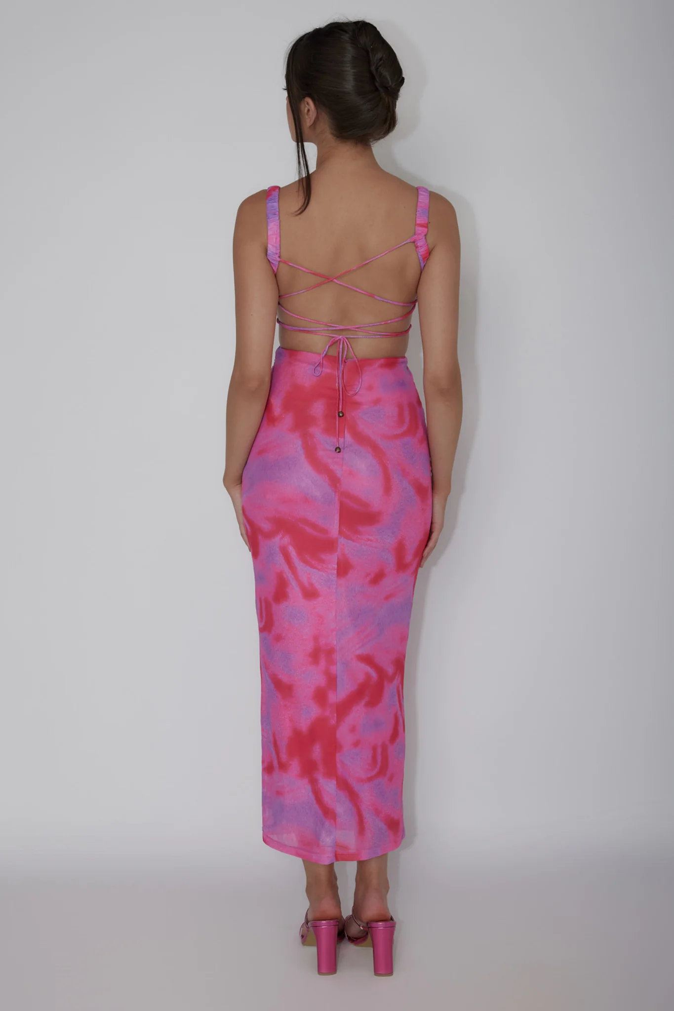 Dream Crush Lace-Up Back Side Split Maxi Dress Swirl Pink - Seraphlike