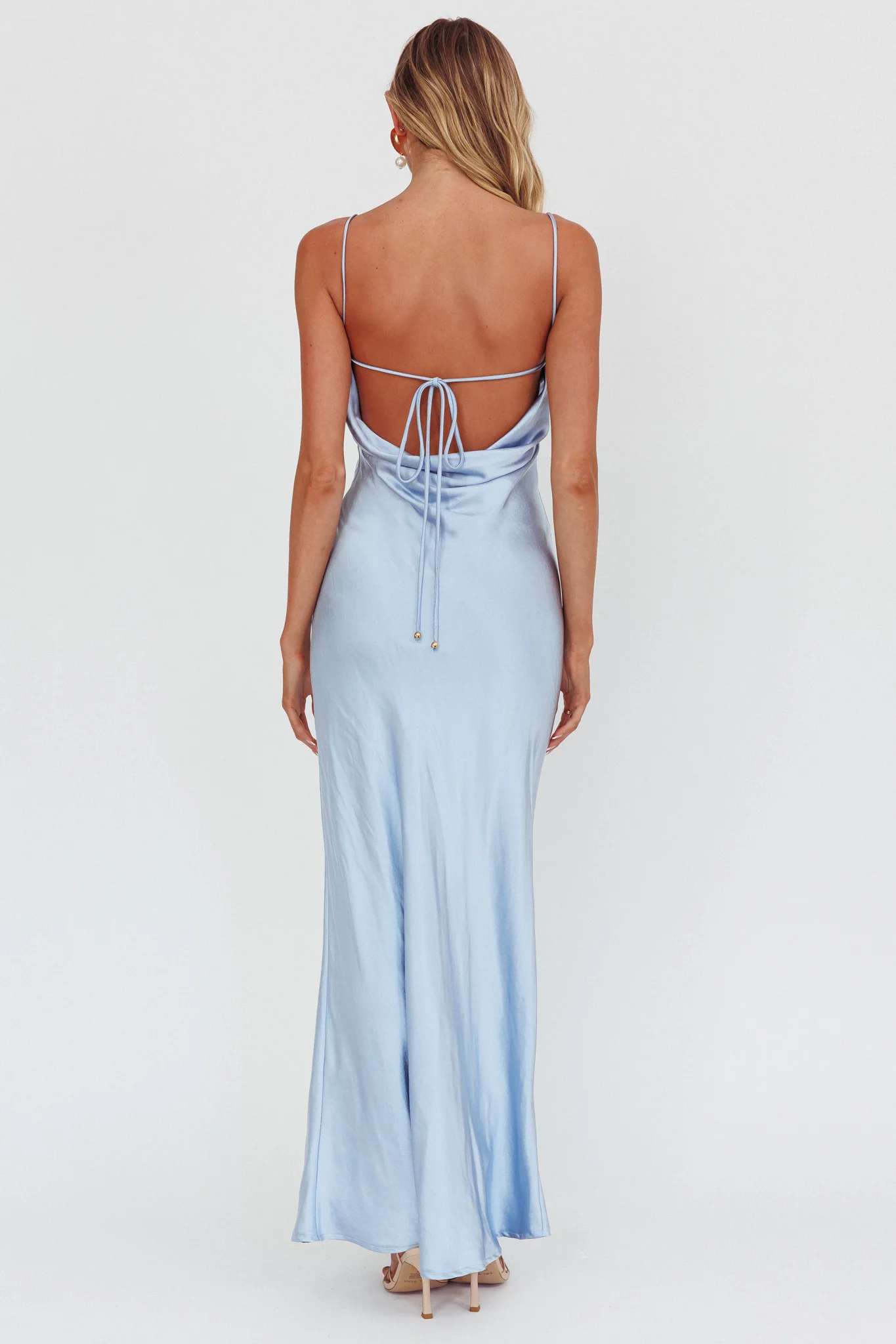 High Roller Cowl Back Rosette Maxi Dress Blue - Seraphlike