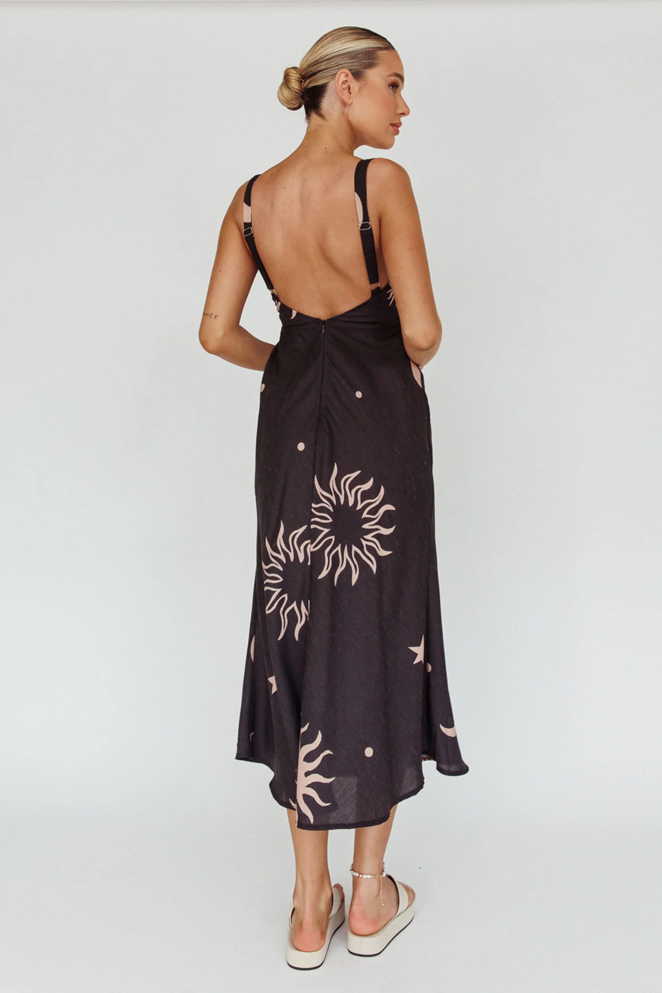 Coucou Square Neckline Midi Dress Celestial Print - Seraphlike