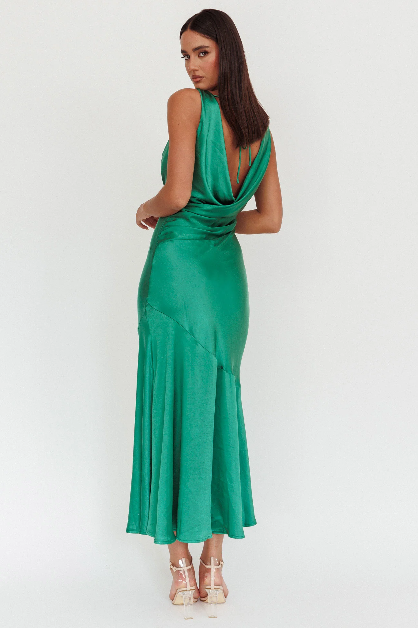 Cecilia Cowl Neck Drape Back Maxi Dress Emerald - Seraphlike