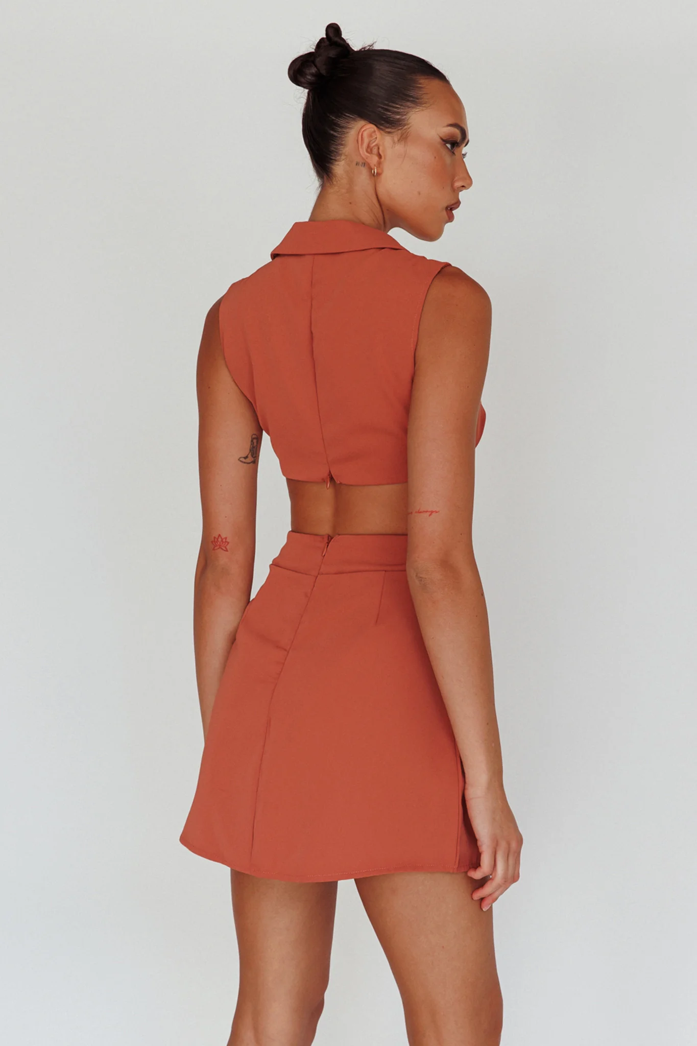 Milarni Collared Cut-Out Mini Dress Rose - Seraphlike