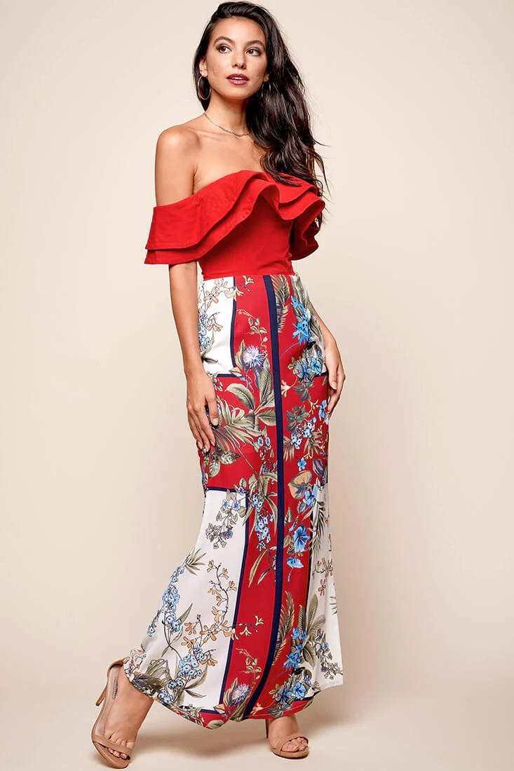 Paradise Side Split Maxi Skirt Red - Seraphlike