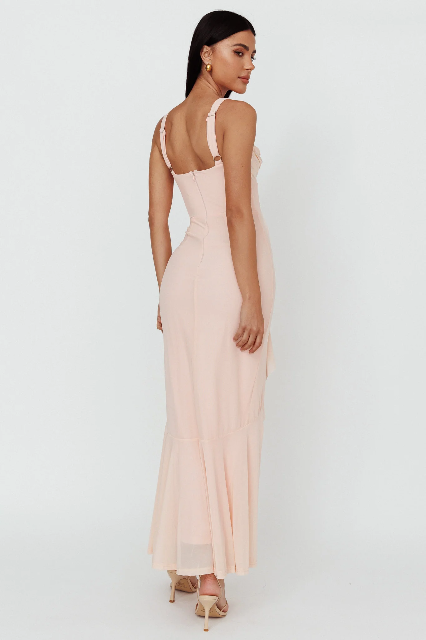 Hollianna Ruffle Trim Split Maxi Dress Champagne - Seraphlike