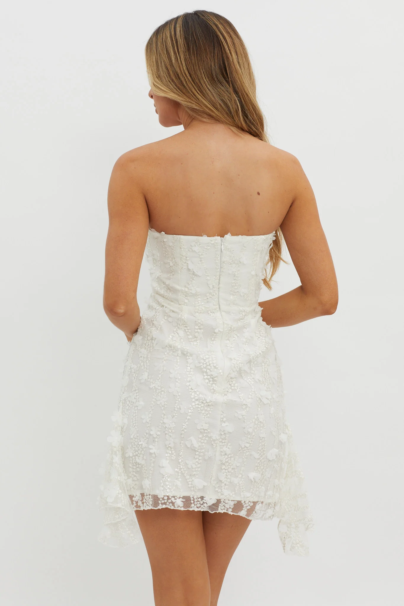Lacynda Strapless Embellished Mini Dress White - Seraphlike
