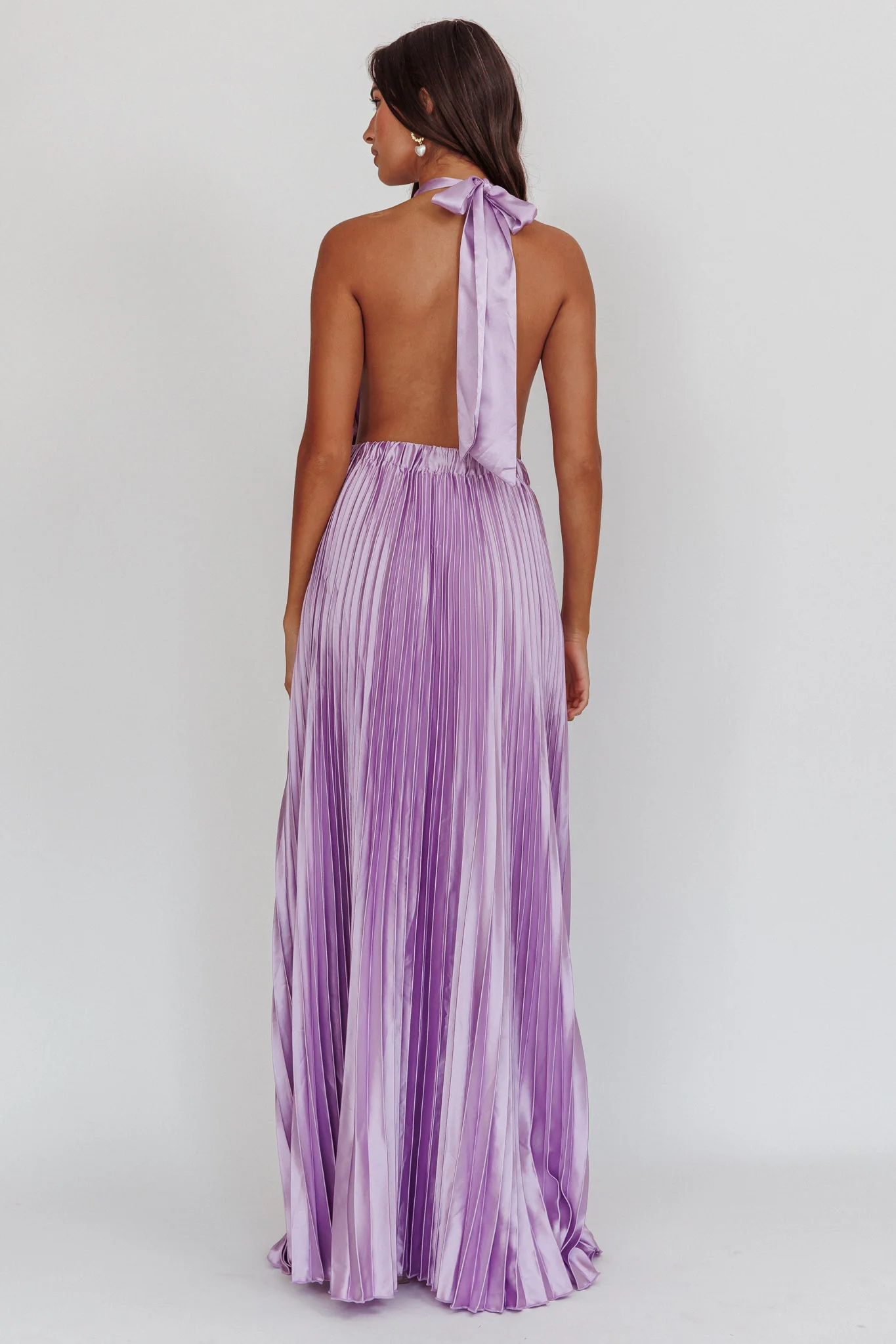 Monarch Pleated Satin Maxi Dress Lavender - Seraphlike